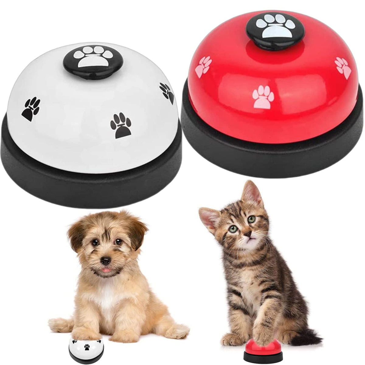 Slowton Dog Doorbells, 2 Pack Metal Bell Dog Training With Non Skid Rubber Bottoms Dog Door Bell For Potty Training Clear Ring Pet Tool Communication Device For Small Dogs Cats (Red+White)