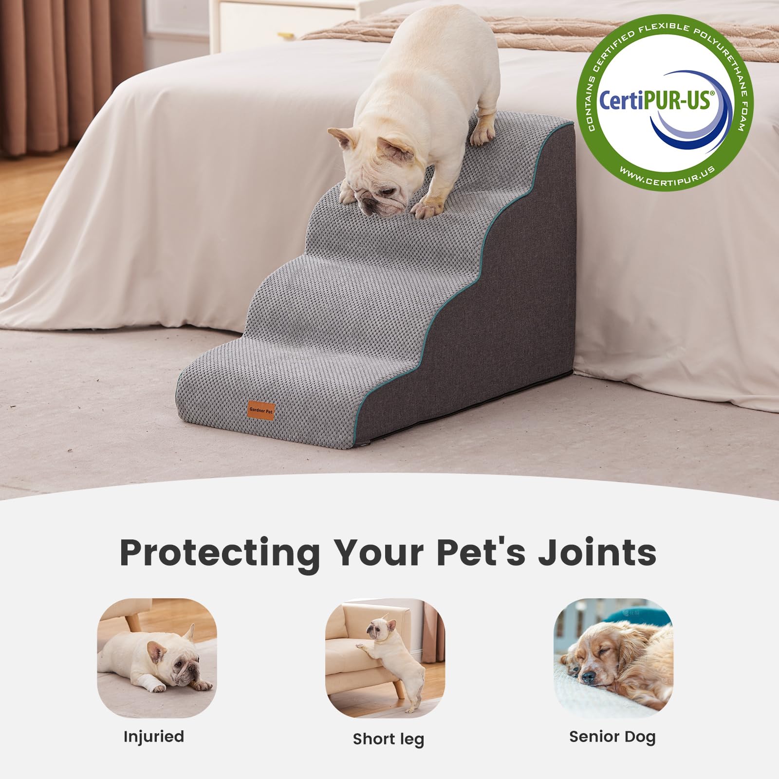Gardner Pet Dog Stairs For Small Dogs 19.7'' H, Curved 4-Step Pet Stairs, Dog Steps For High Bed (18-24 In), Couch With Durable