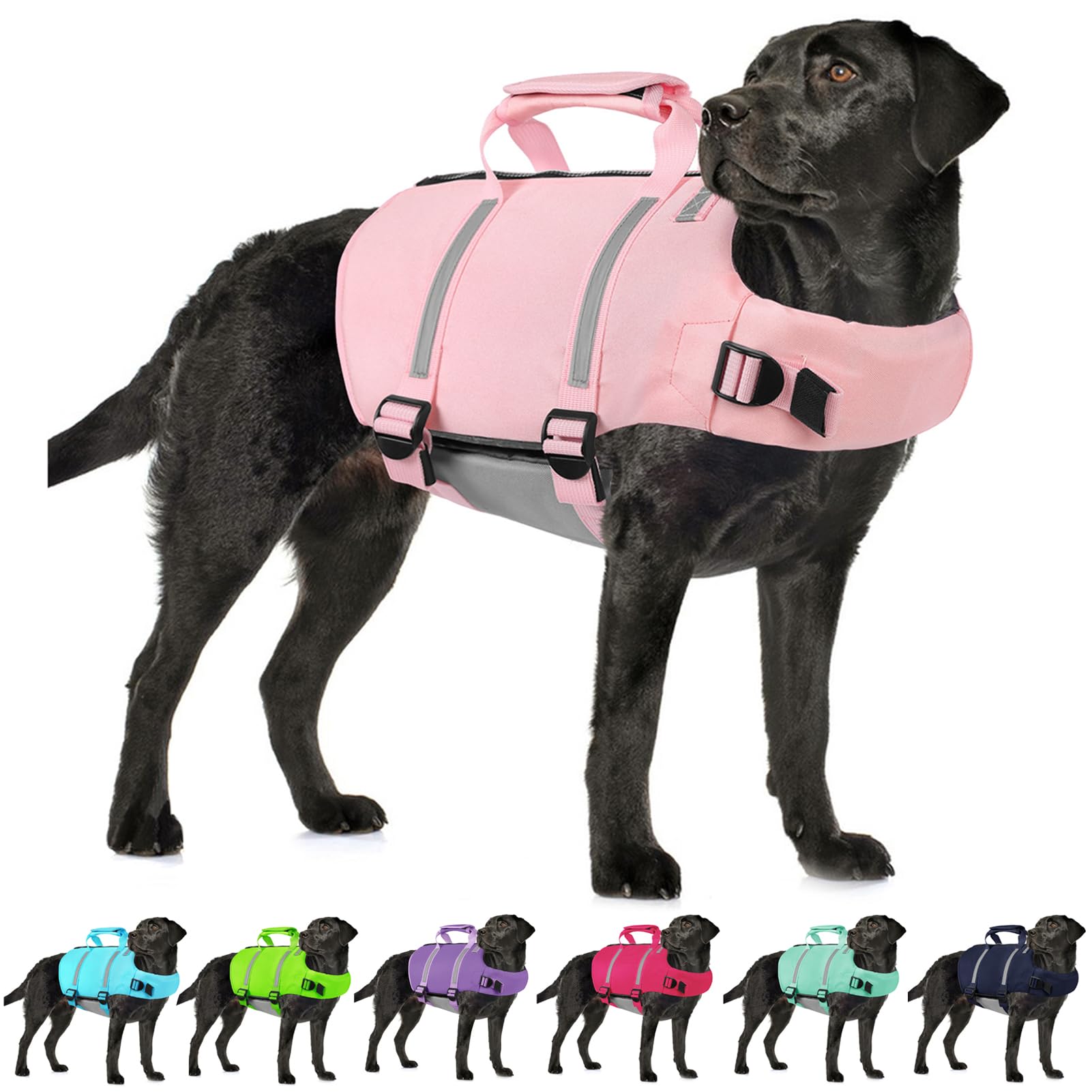 Aofitee Dog Life Jacket Large, Reflective Dog Life Vest For Swimming Xxl, High Buoyancy Dogs Lifesaver With Rescue Handle And Zi