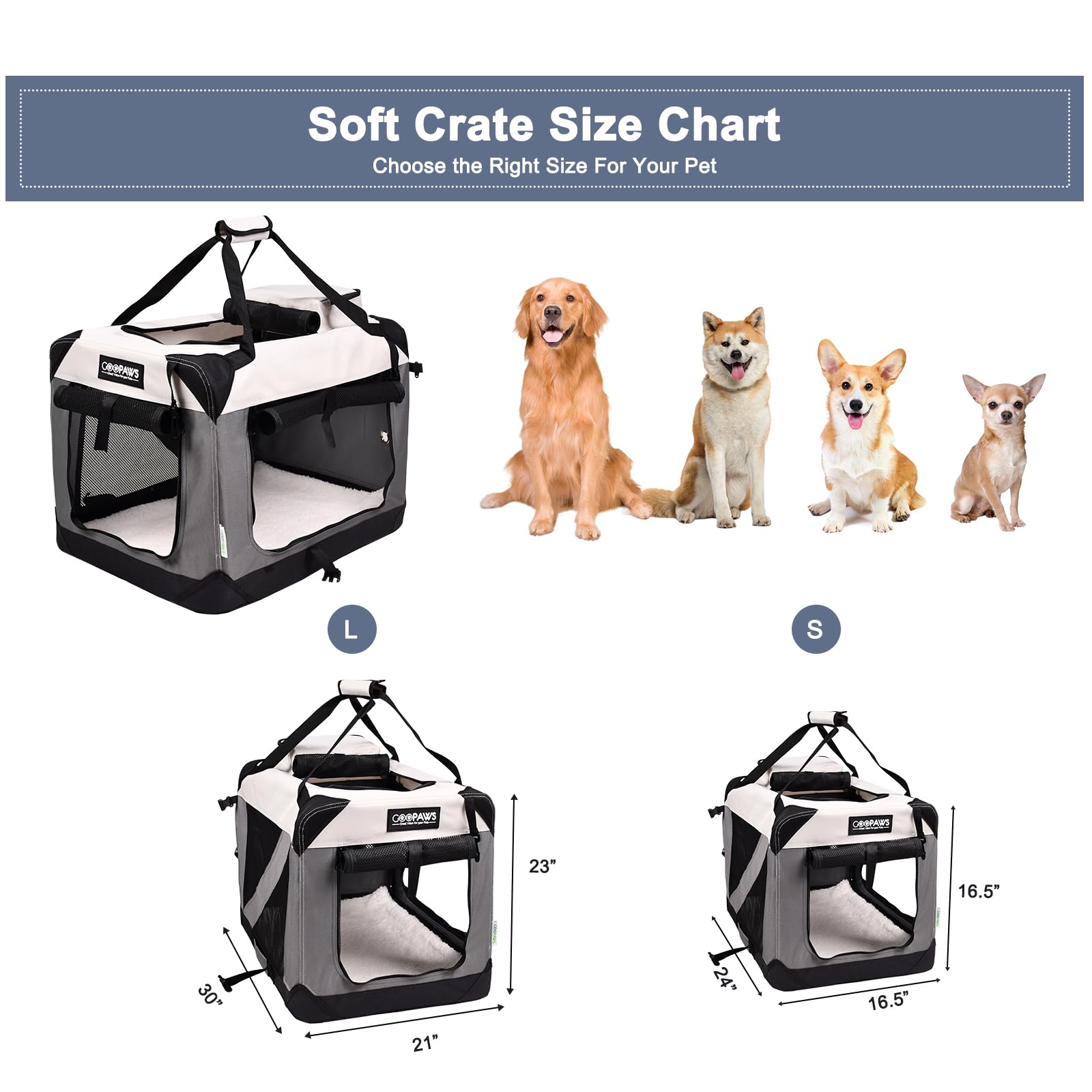 Jespet Soft Dog Crates Kennel For Pets, 3 Door Soft Sided Folding Travel Pet Carrier With Straps And Fleece Mat For Dogs, Cats(7