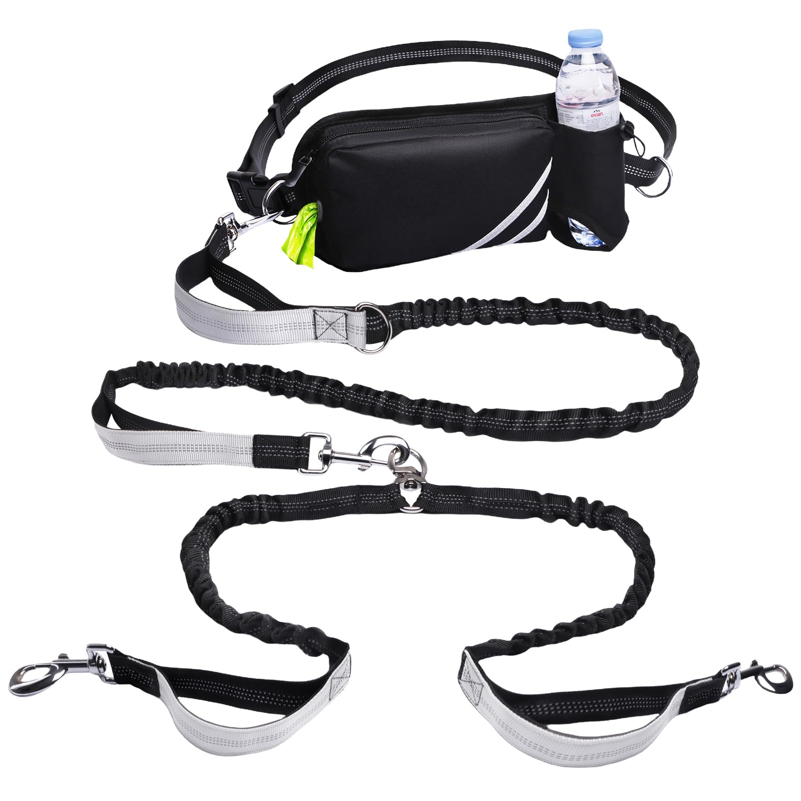 Hands Free Dog Leash For Two Dogs,Double Dog Leash For Medium And Large Dogs Heavy Duty,With Water Bottle Holder,Padded Handles,