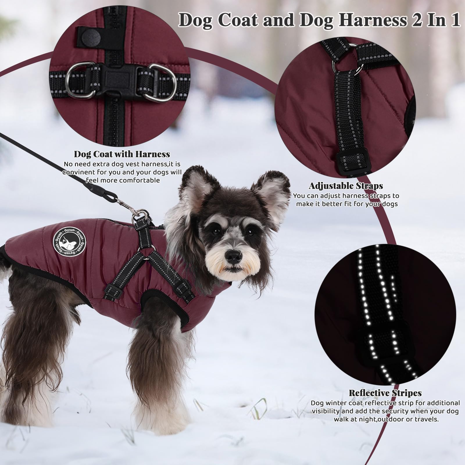 Gyuzh Winter Dog Jacket - Fleece, Waterproof, Reflective Harness For Small To Large Dogs