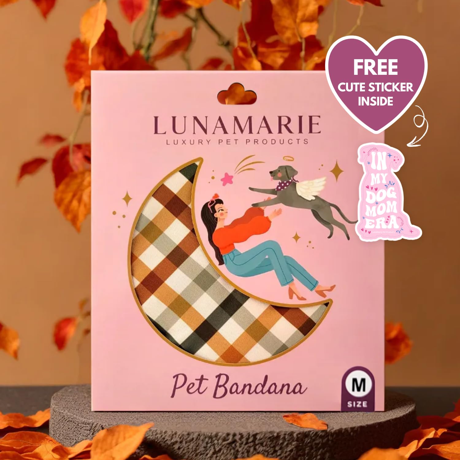 LunaMarie - Luxury Pet Birthday Bandanas -Premium & Silky Poly Fabric | 100% Handmade | Custom Shape Dual Layered (Autumn, Small