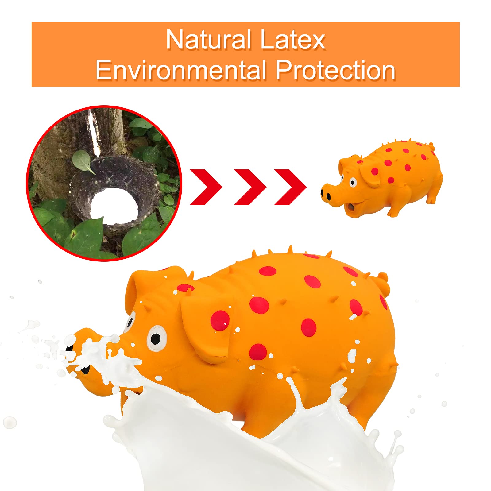 Andiker Dog Squeaky Toy, Dots Latex Dog Chew Toys With A Oinks Sound Squeaker Grunting Pig Dog Toy Sturdy Self Play 8' Dog Squeeze Toy For Dental Biting Chasing To Kill Boring Time (Orange)
