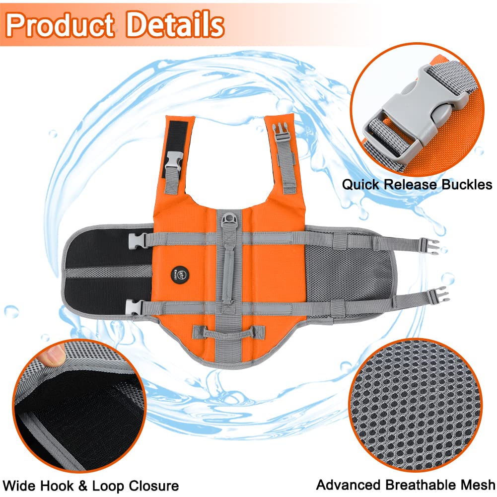 Emust Dog Life Vests, Adjustable Dog Life Jacket With Rescue Handle, Puppy Flotation Vest For Small/Medium/Large Dogs, Xs, Newor