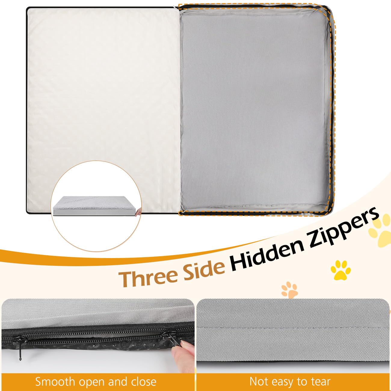 Tivray Dog Bed Cover, Washable Replacement Large Dog Bed Sheet with 3-Sided Continuous Zipper, Waterproof Liner, Soft Plush, Pet