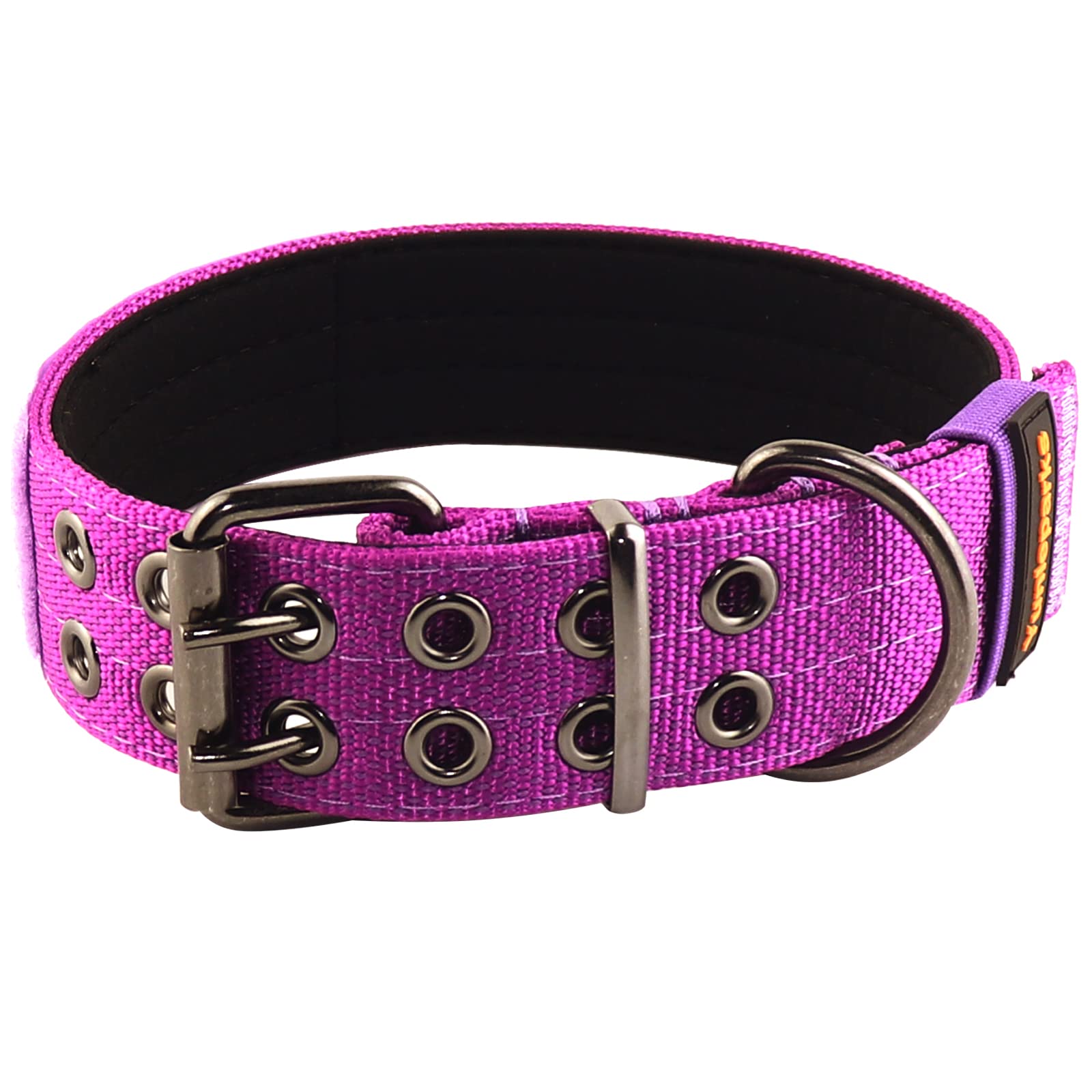 Yunleparks Tactical Collar For Medium Large Dogs, Heavy Duty Metal Buckle, Soft Neoprene Padded, Nylon Wide(Large, Purple)