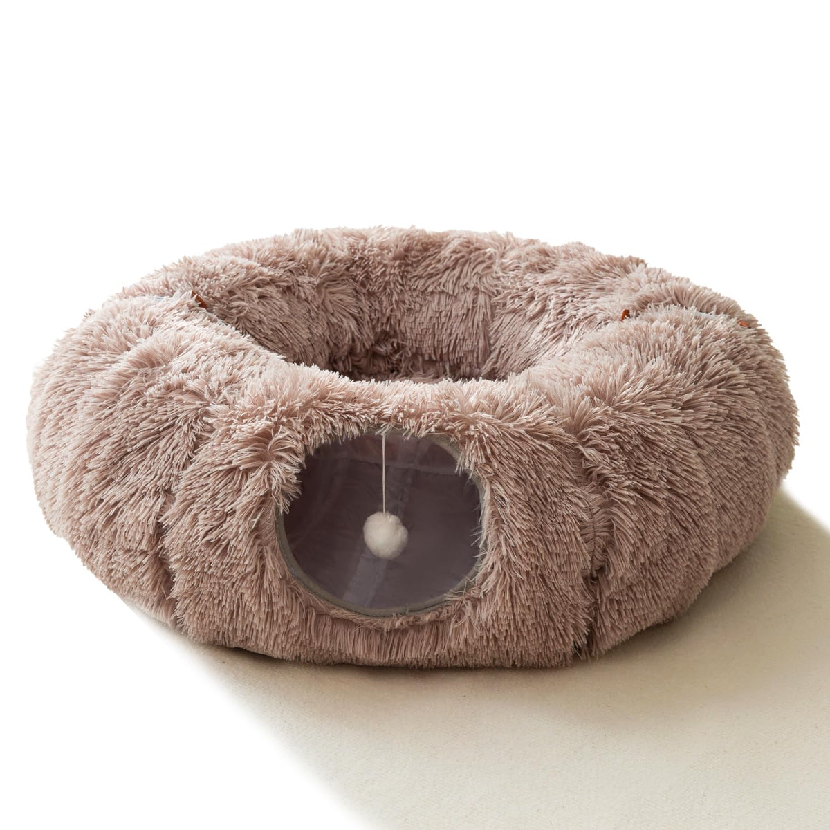 Hipipet Winter Plush Cat Tunnel With Bed For Small Medium Large Cats, Multifunctional Cat Toys (Light Brown)