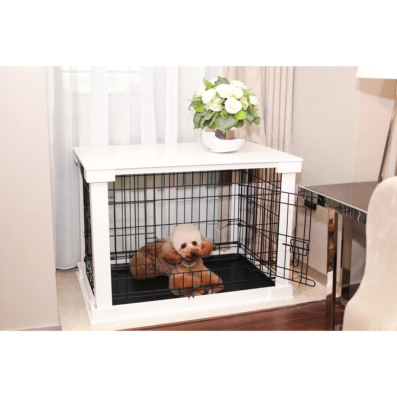 zoovilla Large White Dog Cage with Crate Cover, 43.4"L x 28.7"W x 30.1"H, Plastic Kennel, Model PTH0251720100
