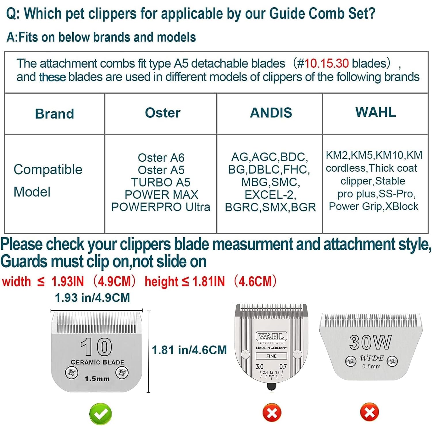 Dodaer Professional Animal Stainless Steel 4 Color Guide Comb Set For 10#/15#/30#Detachable Blade,Compatible With Andis, Oster A