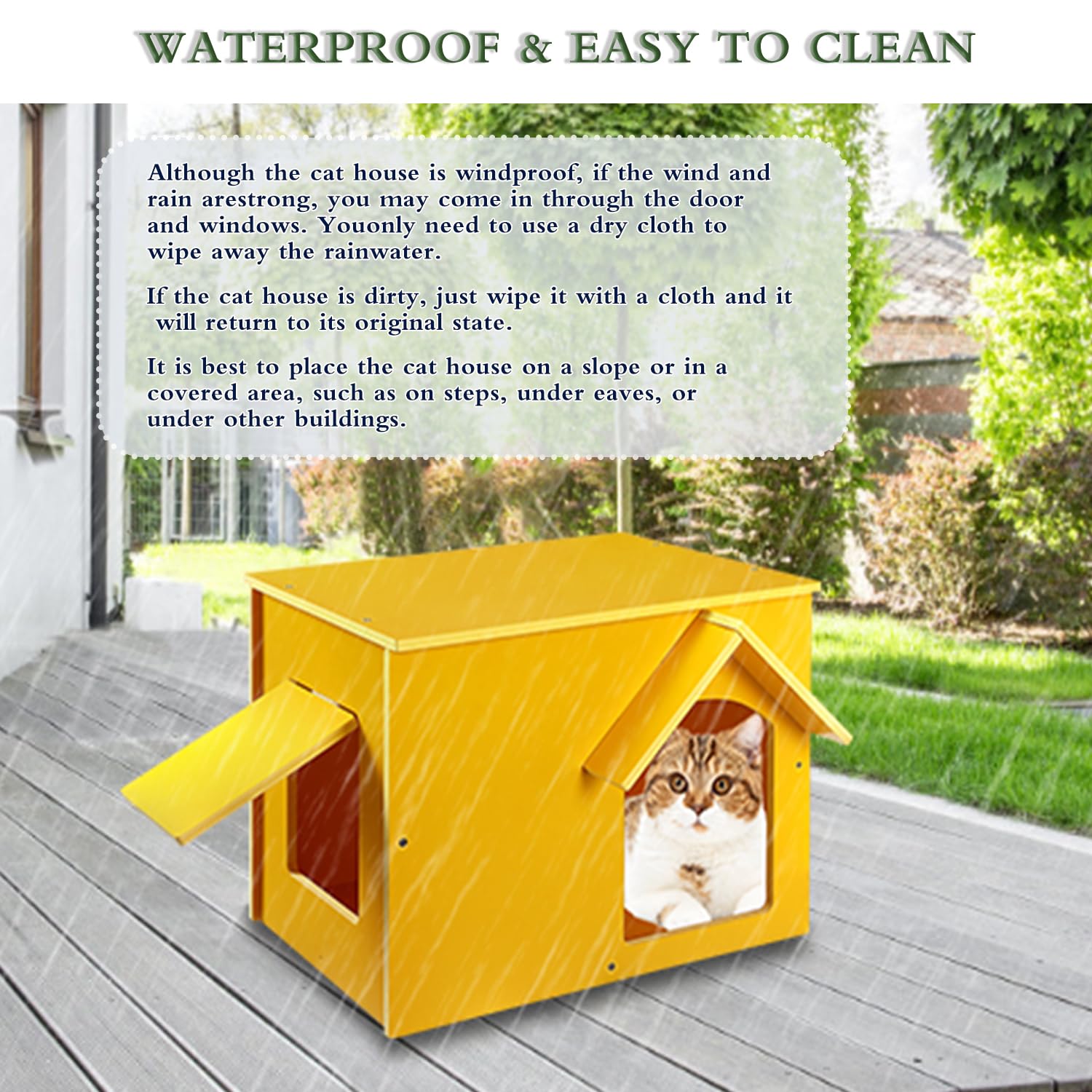 Felmis Outdoor Cat House, Yellow Feral Cat Shelter, Waterproof Stray Cat Outdoor Indoor Pet House For Small Animal With Escape D
