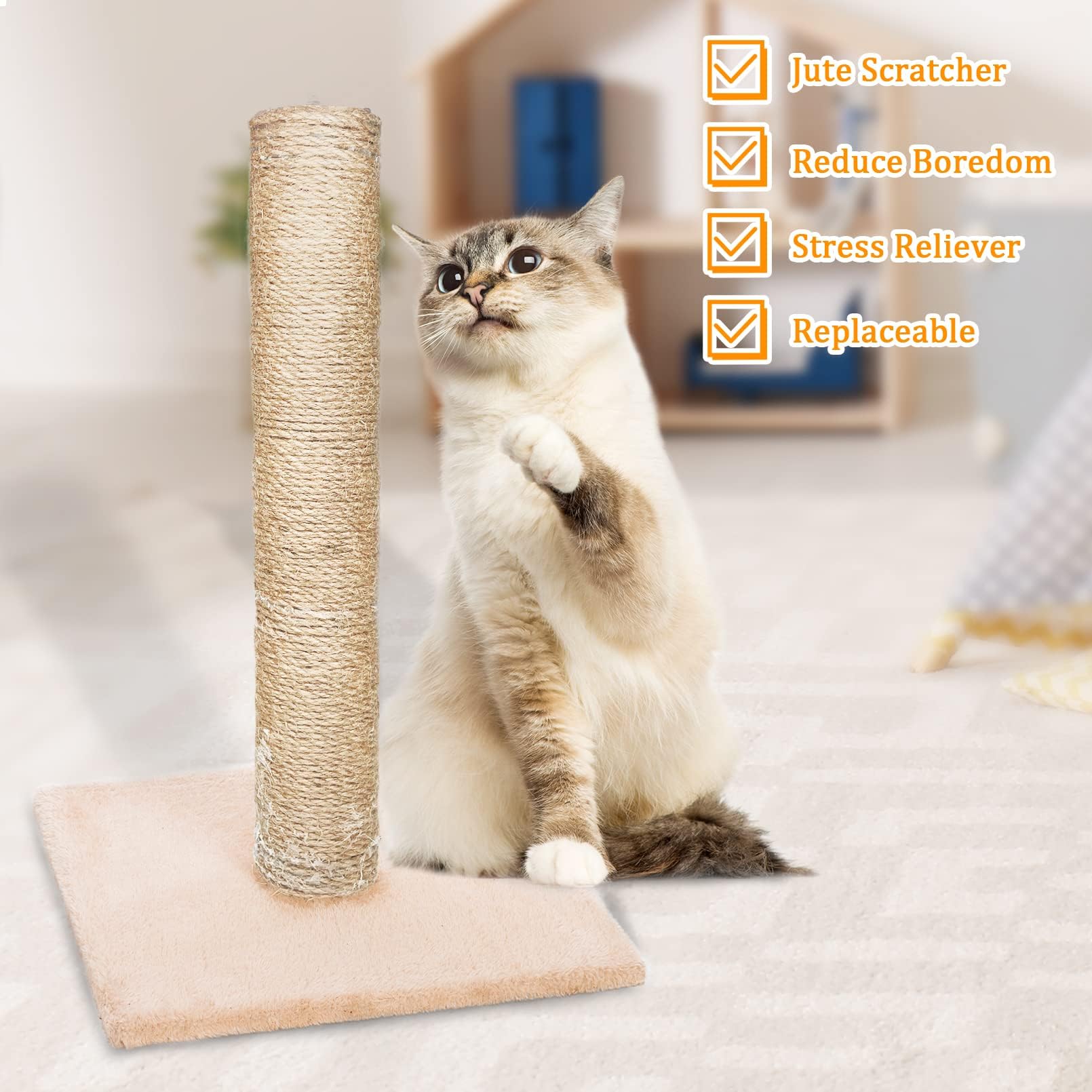 Fhiny 2Pcs Cat Scratching Post Replacement 15' Natural Jute Spare Extension Scratch Post For Cats Tree Diy Craft Refill Pole Pa