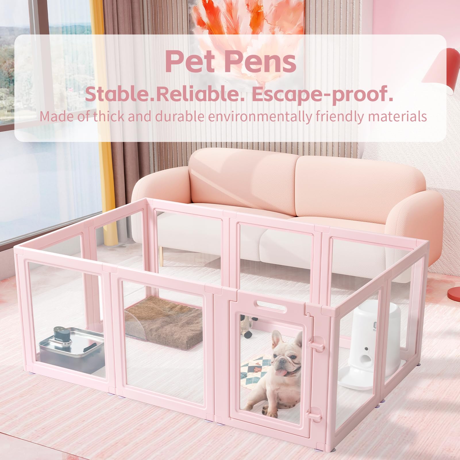 Lovetail Diy Clear Acrylic Dog Playpen House,Quick Easy Assembly And Disassembly,Strong Floor Suction,Indoor And Outdoor Use,Eas