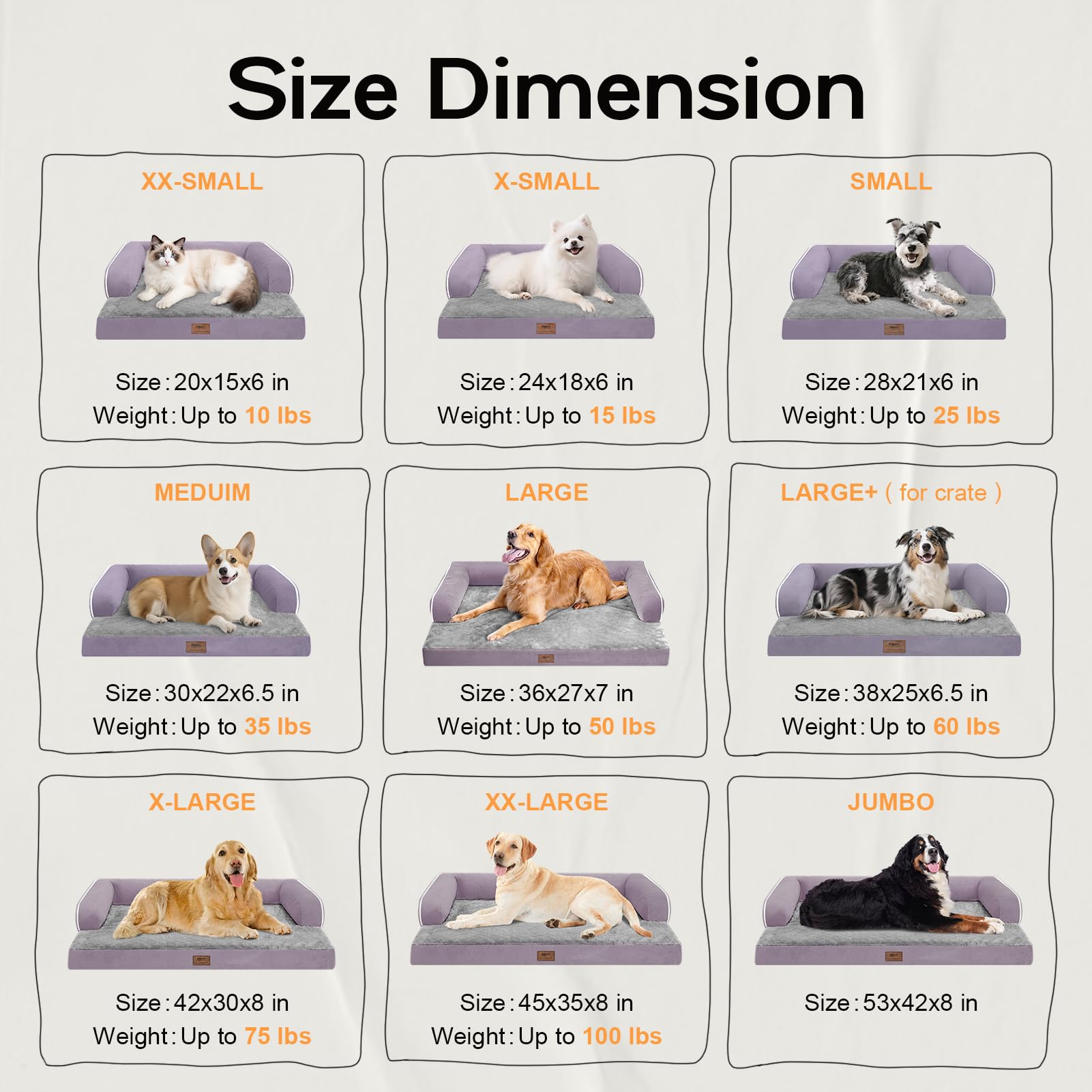 Dog Bed Medium Size Dog-Orthopedic Waterproof Bed for Dogs,Foam Couch Sofa with Washable Removable Cover & Non-Slip Bottom-Purpl