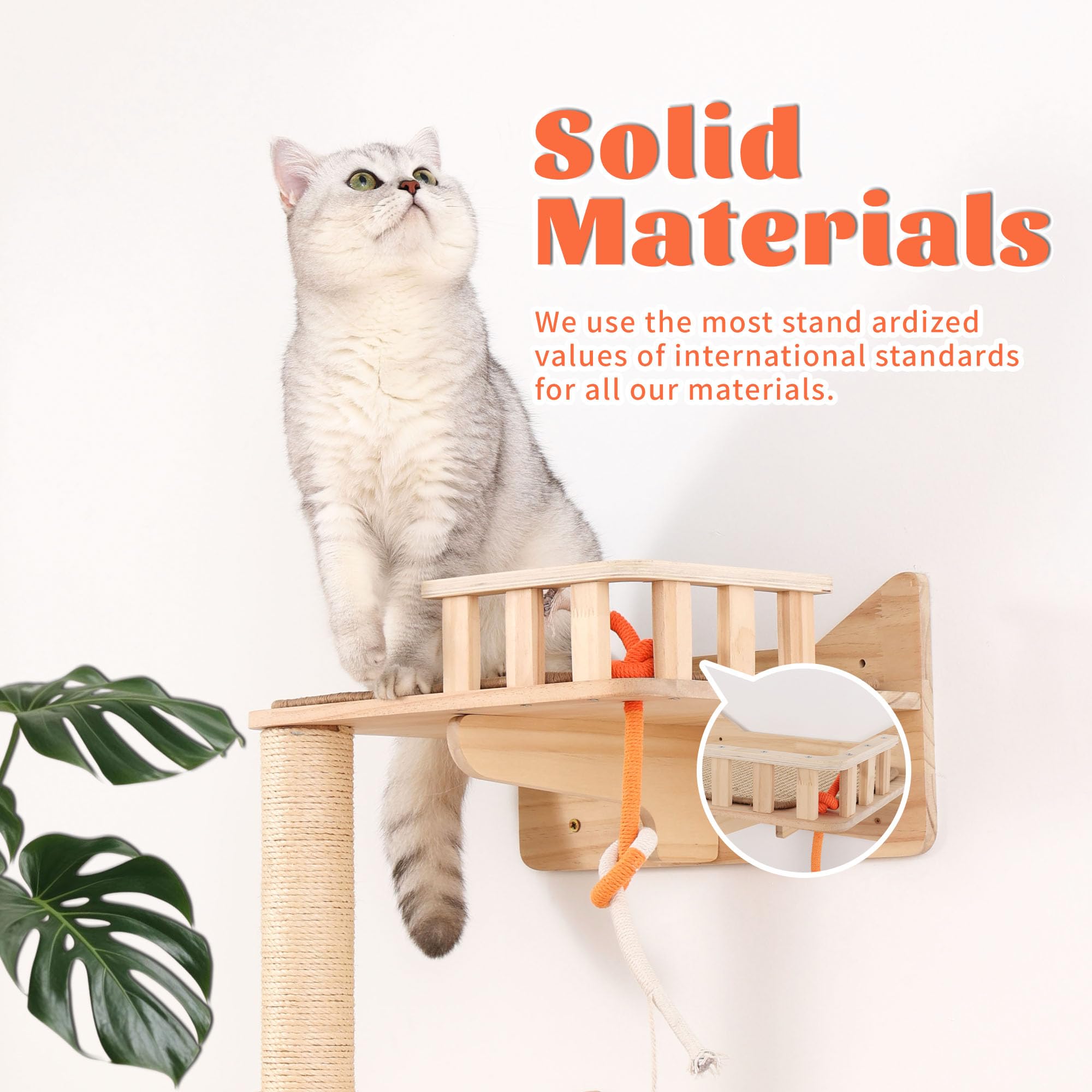 MIUZMORE Wall Mounted Cat Tree - 7 PCS Cat Wall Shelves & Perches with Tall Sisal Scratching Posts, Wall Mount Cat Climbing Tree