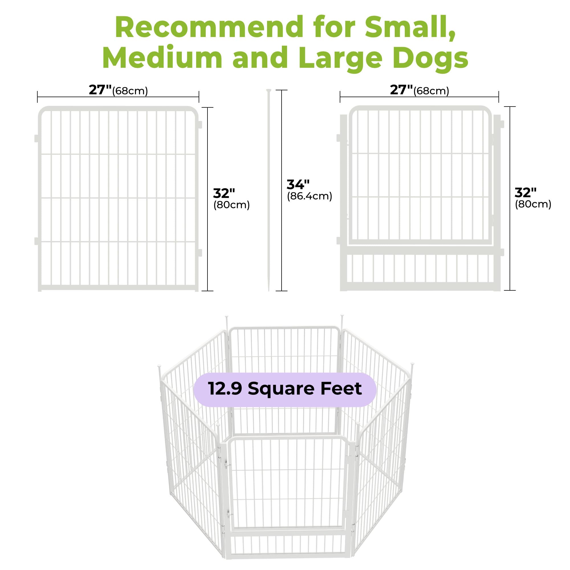 Sunsgrove Indoor Dog Playpen With Wider Door, 32 Inch 6 Panels Non Slip Dog Pen Indoor, Anti Rust Dog Fence, Free And Safe Play,