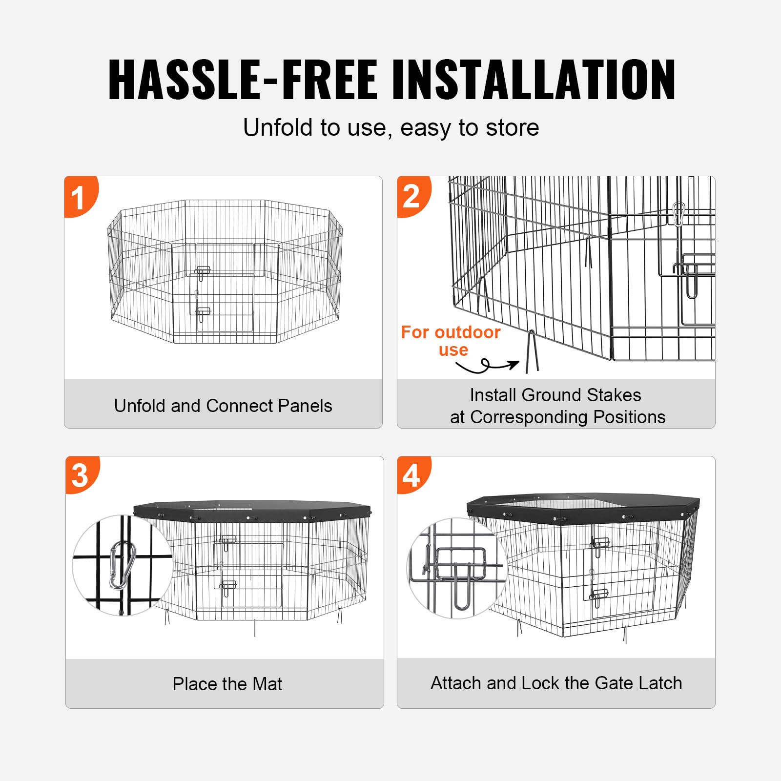 VEVOR Dog Playpen, 8 Panels Foldable Metal Dog Exercise Pen with Top Cover, 24 H Pet Fence Puppy Crate Kennel with Ground Stakes