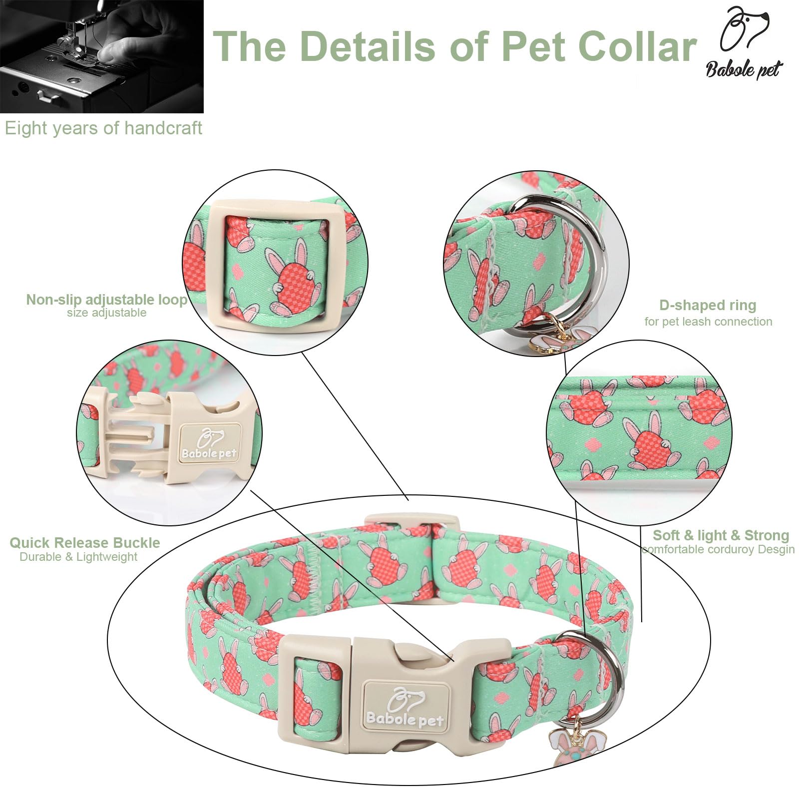 Babole Pet Easter Dog Collar for Small Dogs - Design Cute Easter Bunny Egg Dog Collars Boy Girl Puppy Adjustable Quick Release B