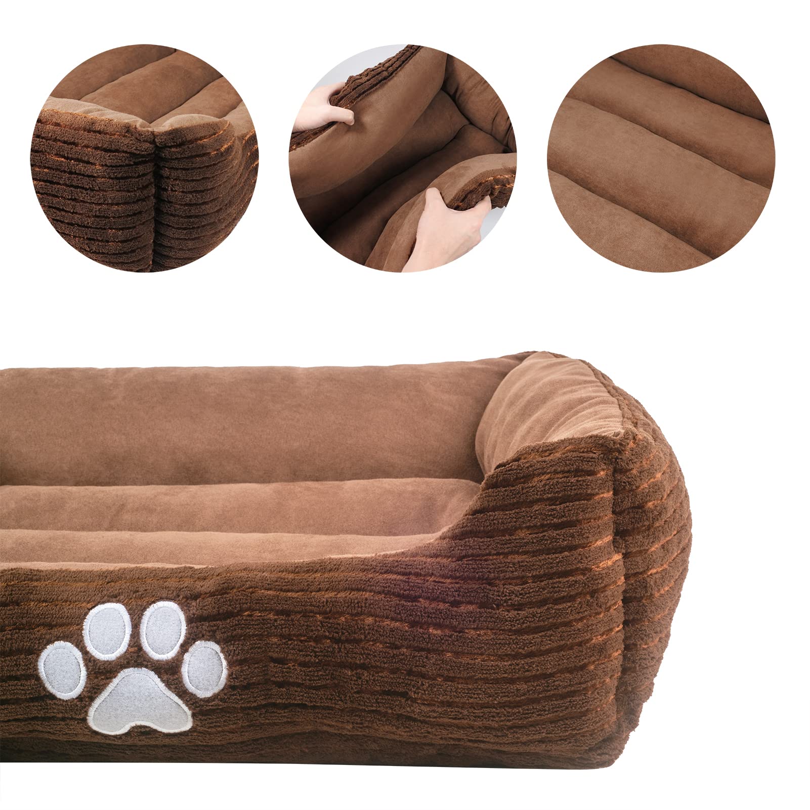 Long Rich Hct Rec-005 Reversible Rectangle Pet Bed With Dog Paw Printing, Coffee, By Happycare Textiles, 25 By 21 Inches