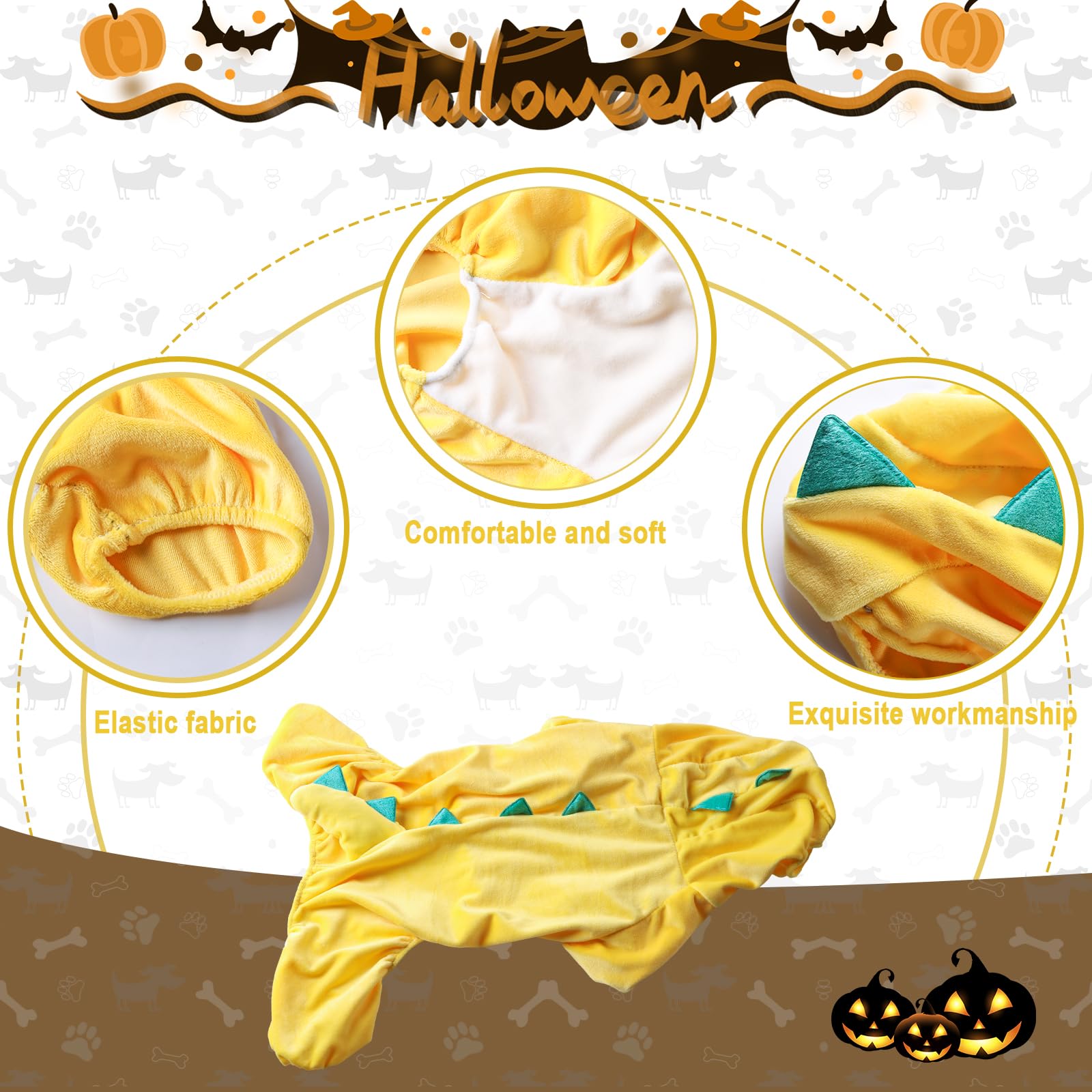 Nacoco Halloween Dog Dinosaur Costume - Pet Clothes Design Hoodie Yellow For Medium & Large Dog(Yellow, 2Xl)