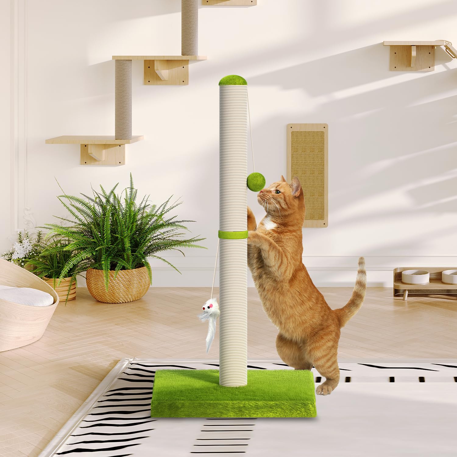 Meowhomm 32    Tall Cat Scratching Posts For Indoor Adult Cats And Kittens With 2 Hanging Balls, Large Cat Scratch Post Cat Scra