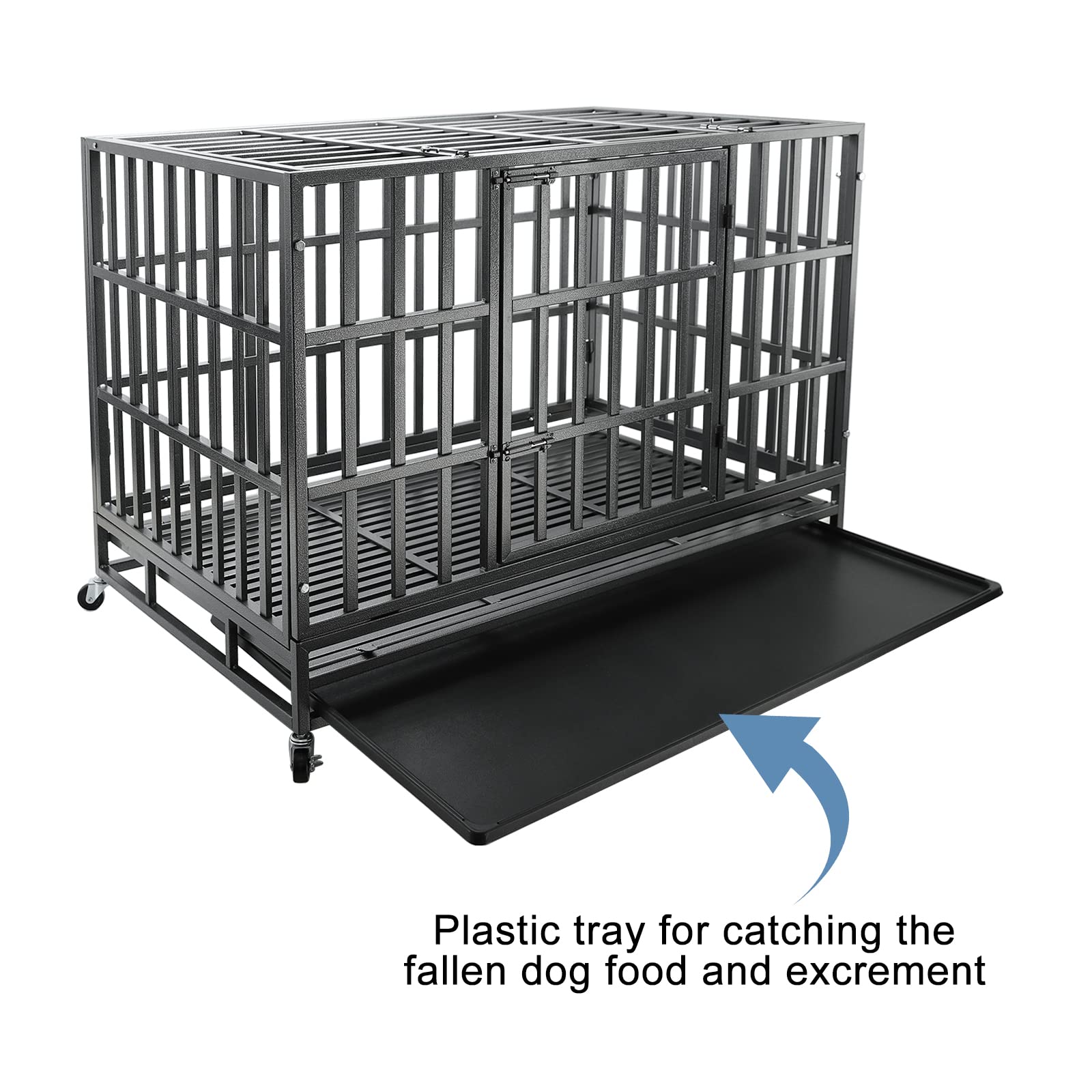 Confote 37 Inch Heavy Duty Dog Crate Metal Cage Kennel, High Anxiety Pet Cage With Lockable Wheels & Double Doors For Small Dogs
