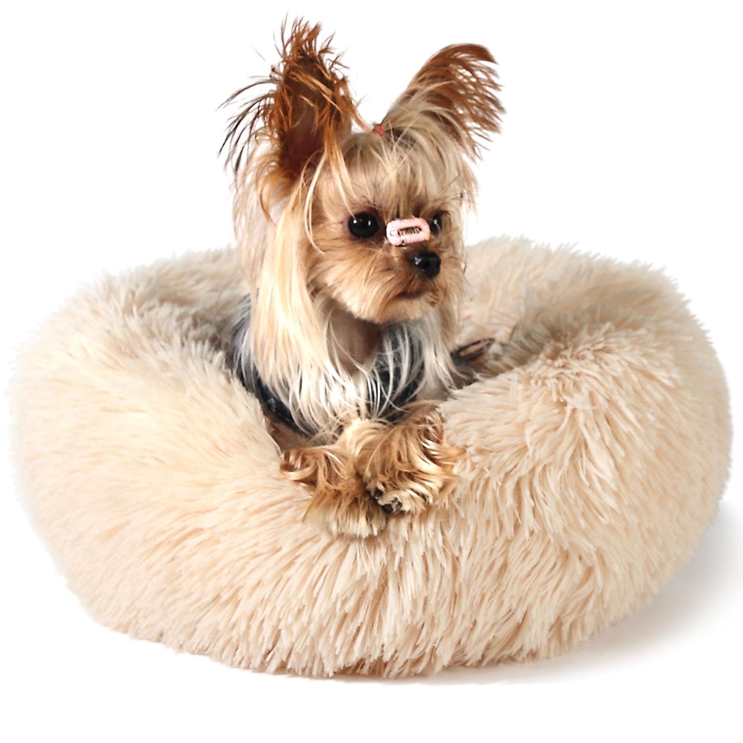 Light Brown Dog Bed Washable,Fluffy Dog Beds for Small Dogs 15 inches Donut Soft Small Pet Bed,Calming Anti Anxiety Round Fits u