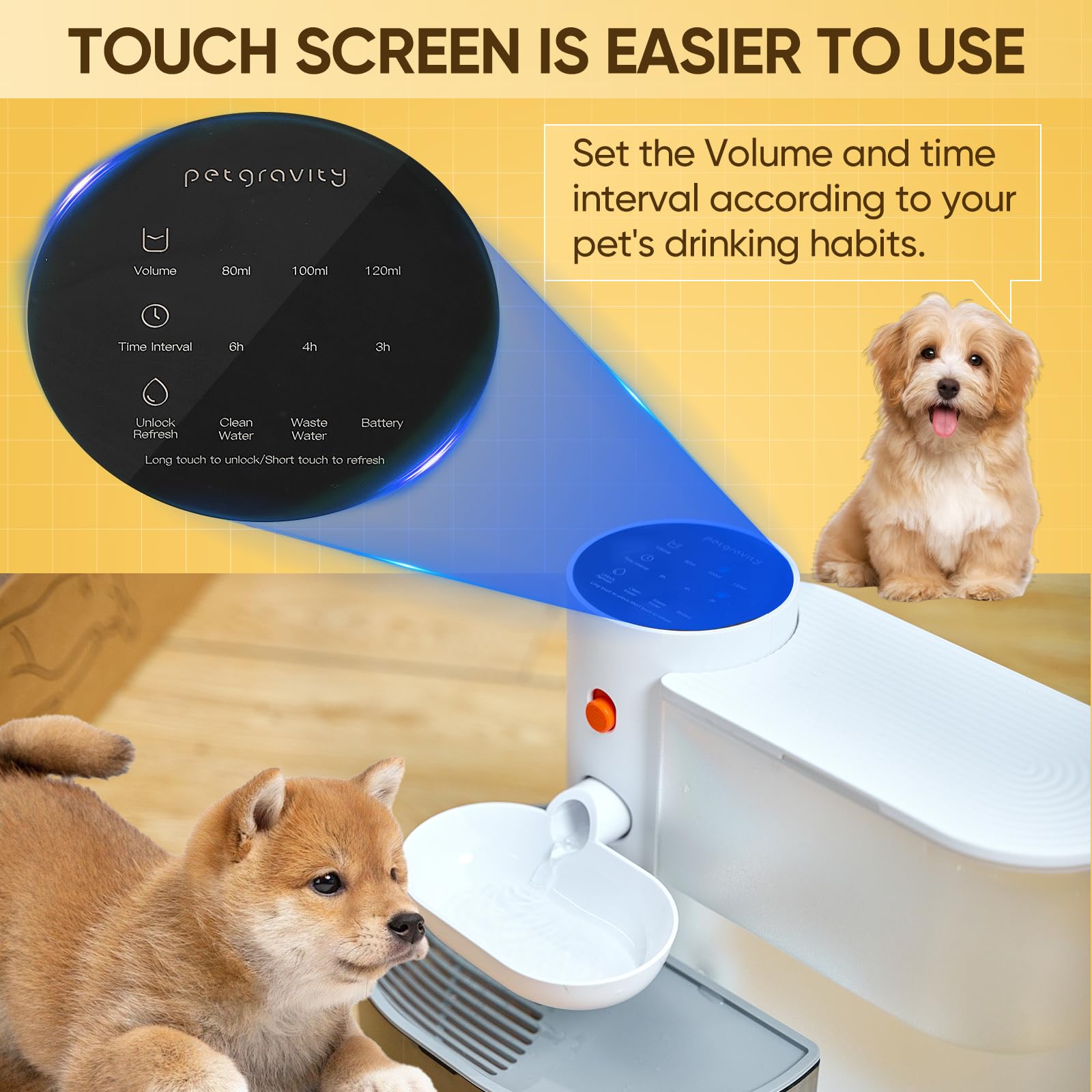 Mended Automatic Pet Water Fountain,2025 Upgraded Pet Water Fountain No Filter,Cat Water Dispenser Wireless Pour-Over,3L/106Oz,C