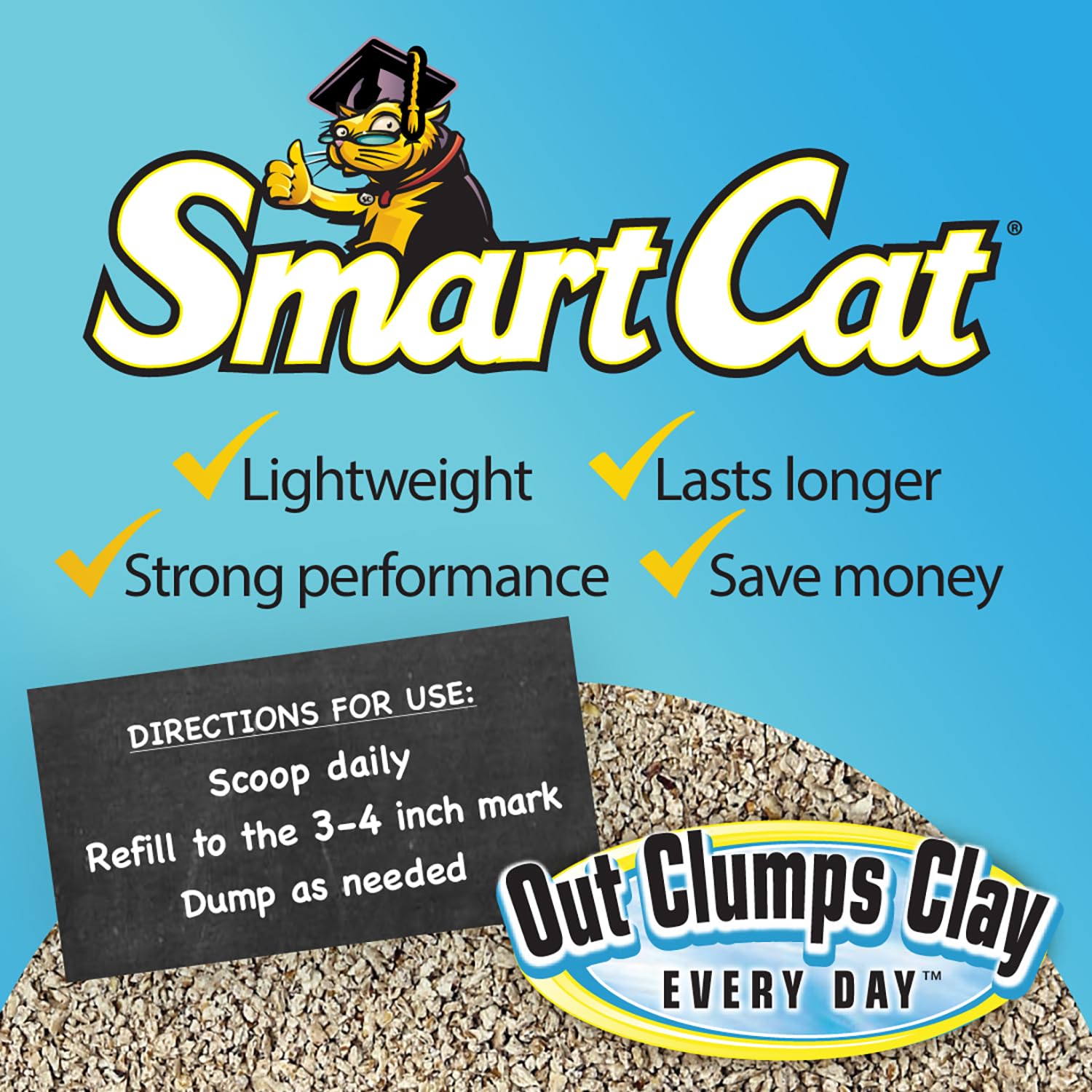 SmartCat All Natural Clumping Cat Litter, 20 lb, Chemical-Free, 99% Dust-Free, Unscented, Lightweight, Model 6506, Natural Color