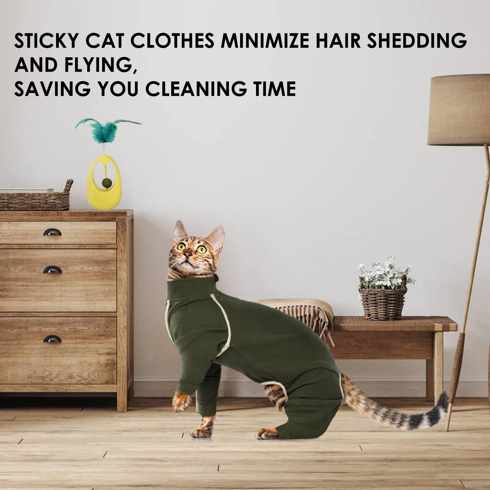 Cat Hair Sticky Onesie - Army Green, Xl - Cat Clothes: Male Pajamas, Anti-Licking Suit