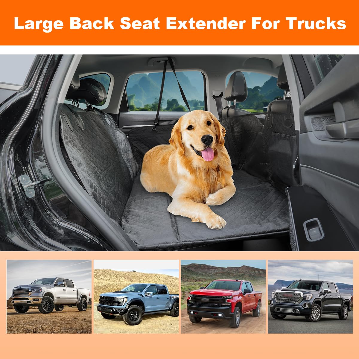 Vailge Truck Dog Car Seat Cover - Large Back Seat Extender, Waterproof Hammock, Non-Inflatable, Hard Bottom For Trucks (F150, Ra