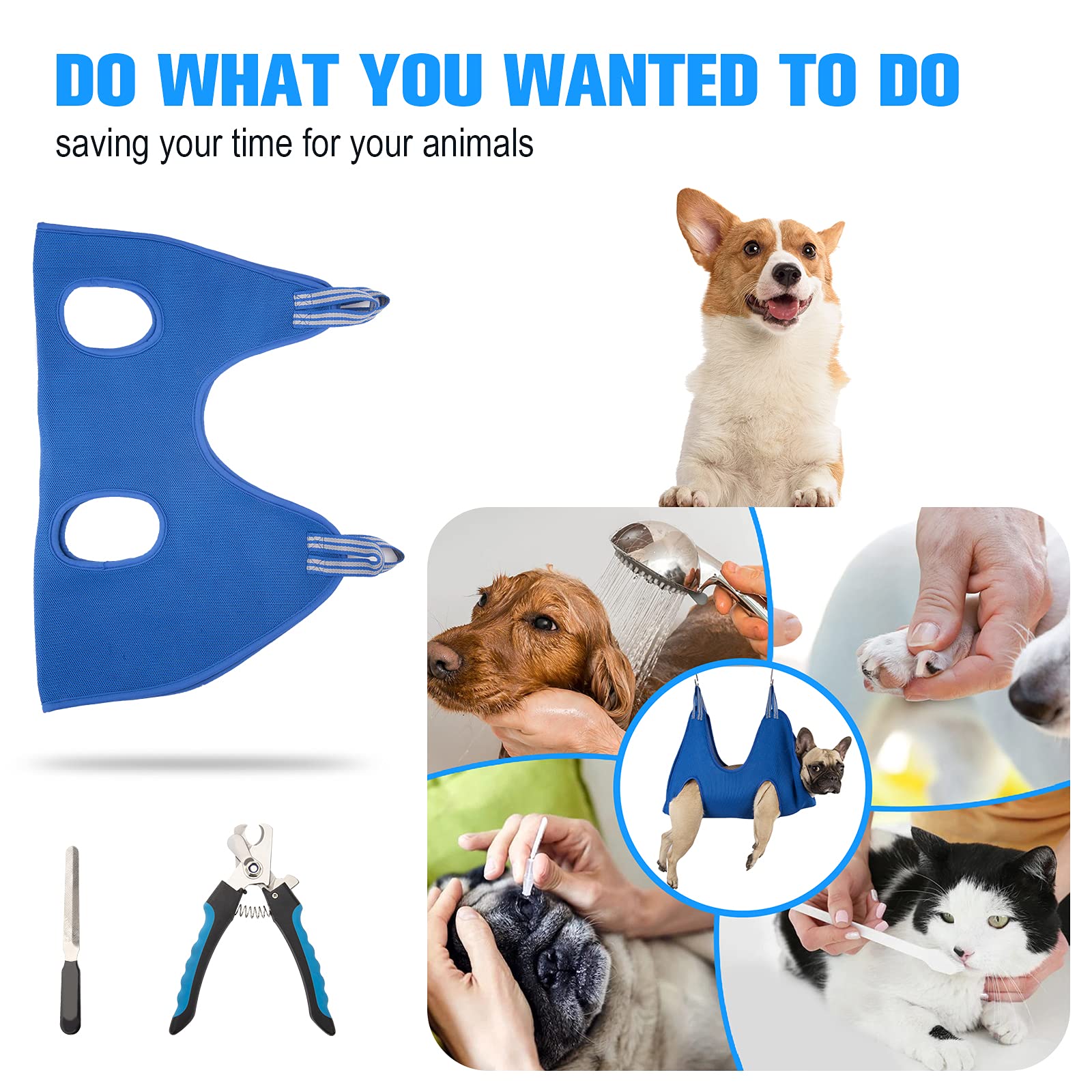 Kkiimatt Pet Dog Grooming Hammock Harness, Dog Nail Hammock Hanger Restraint Bag With Nail Clipper/Trimmer, Dog Grooming Sling Holder Helper For Nail Trimming/Clipping/Cutting