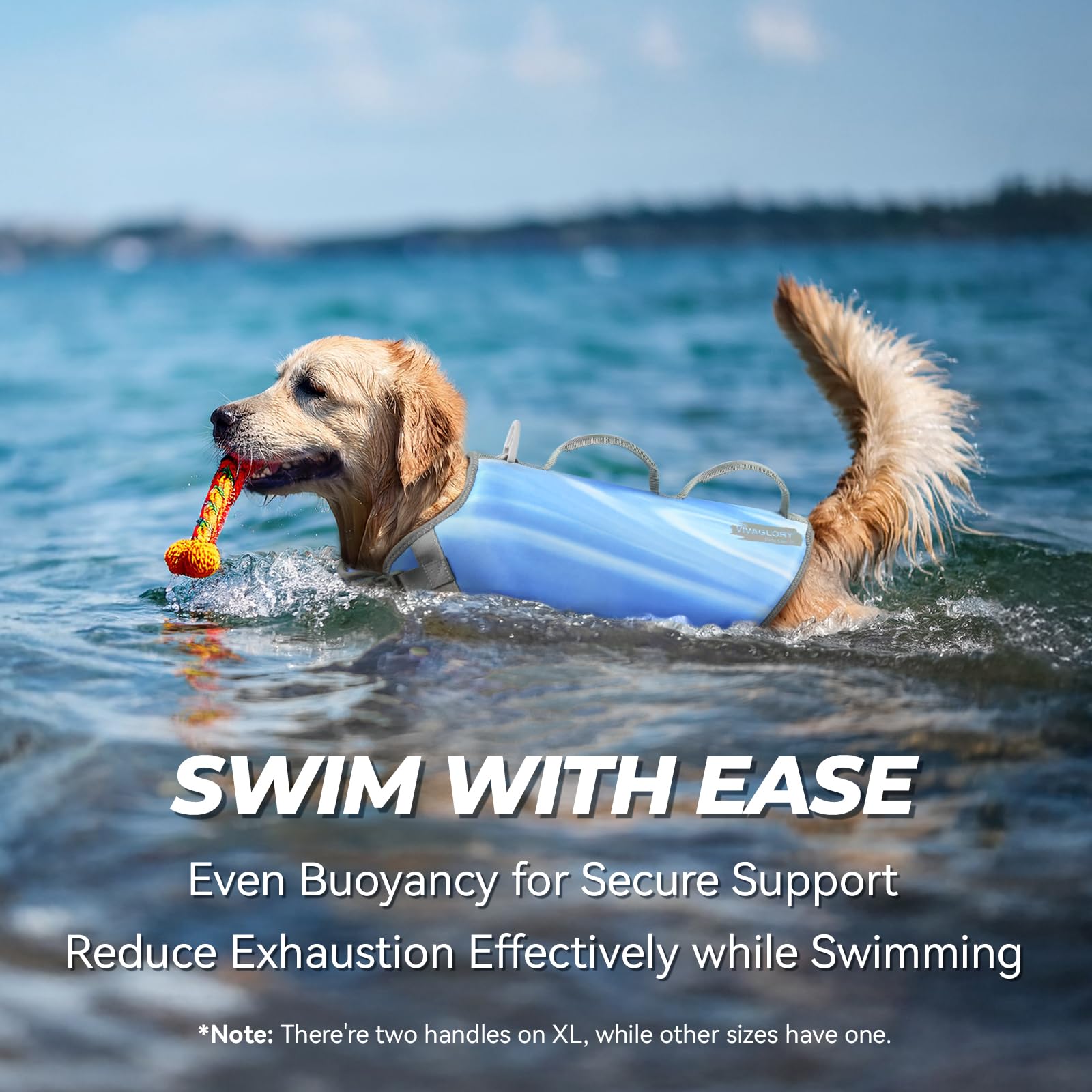 Vivaglory Neoprene Dog Life Jacket Dog Life Vest For Boating Hunting & Swimming, Lightweight With Leash Ring, L, Blue Wave