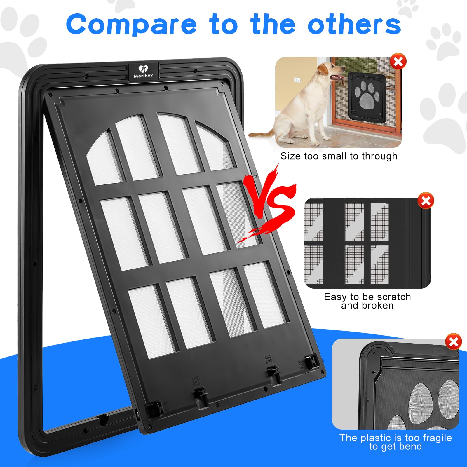 Morikey Large Dog Screen Door, 13 X 17 Inches Flap Opening Dog Door For Screen Door With 4 Entry Ways, Magnetic Self-Closing Pet