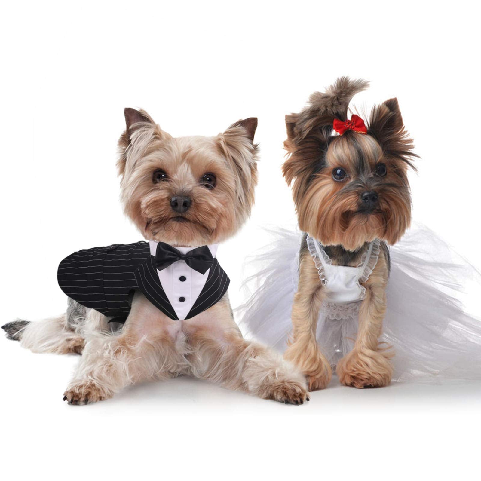 Idomik Dog Tuxedo For Small Medium Large Doggie, Detachable Dog Formal Wedding Suit With Tuxedo Vest & Bow Ties Collar & Bandana