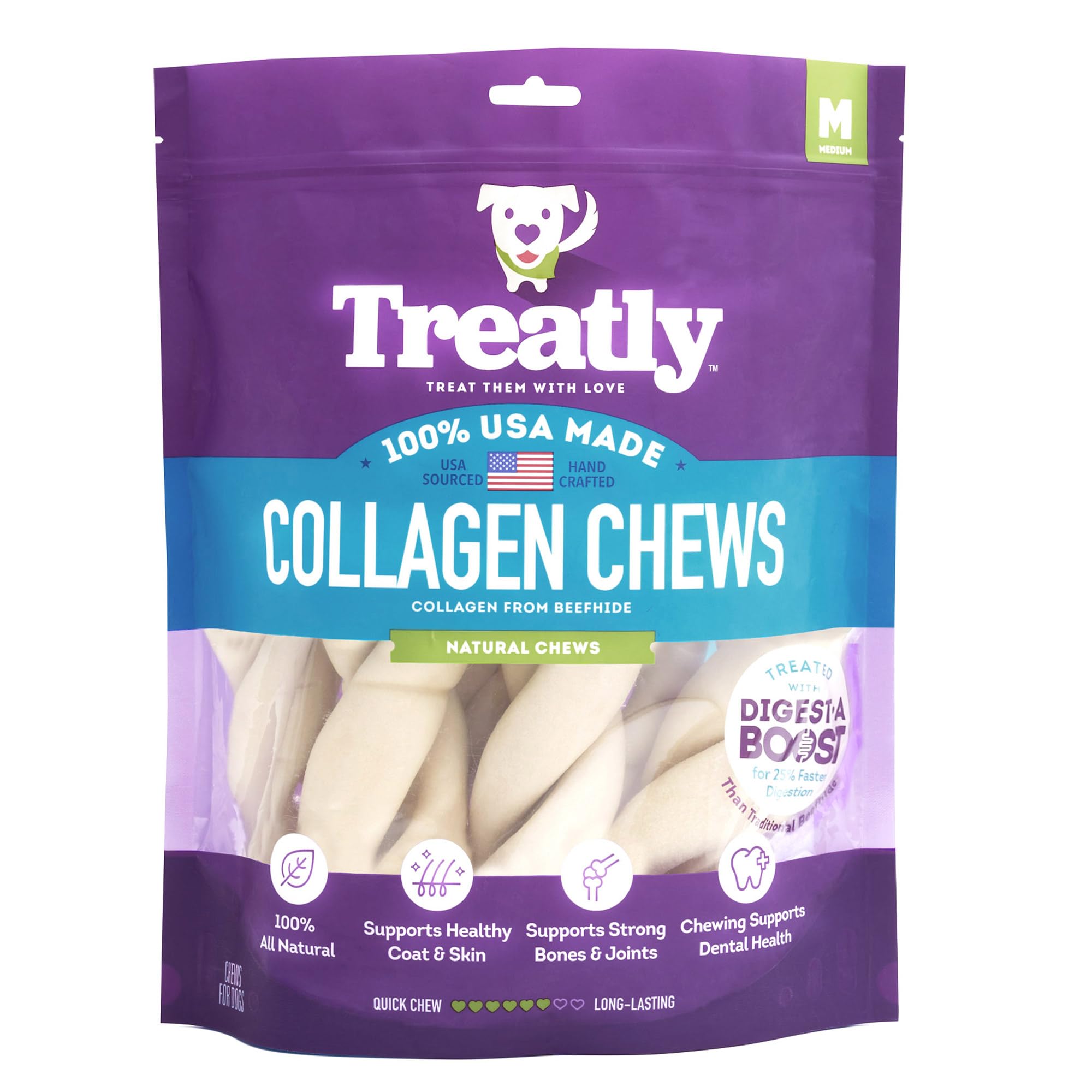 Treatly USA Collagen Twist 6-7 Dog Chew Treats - Natural Flavor, 6 Count/1 Pack