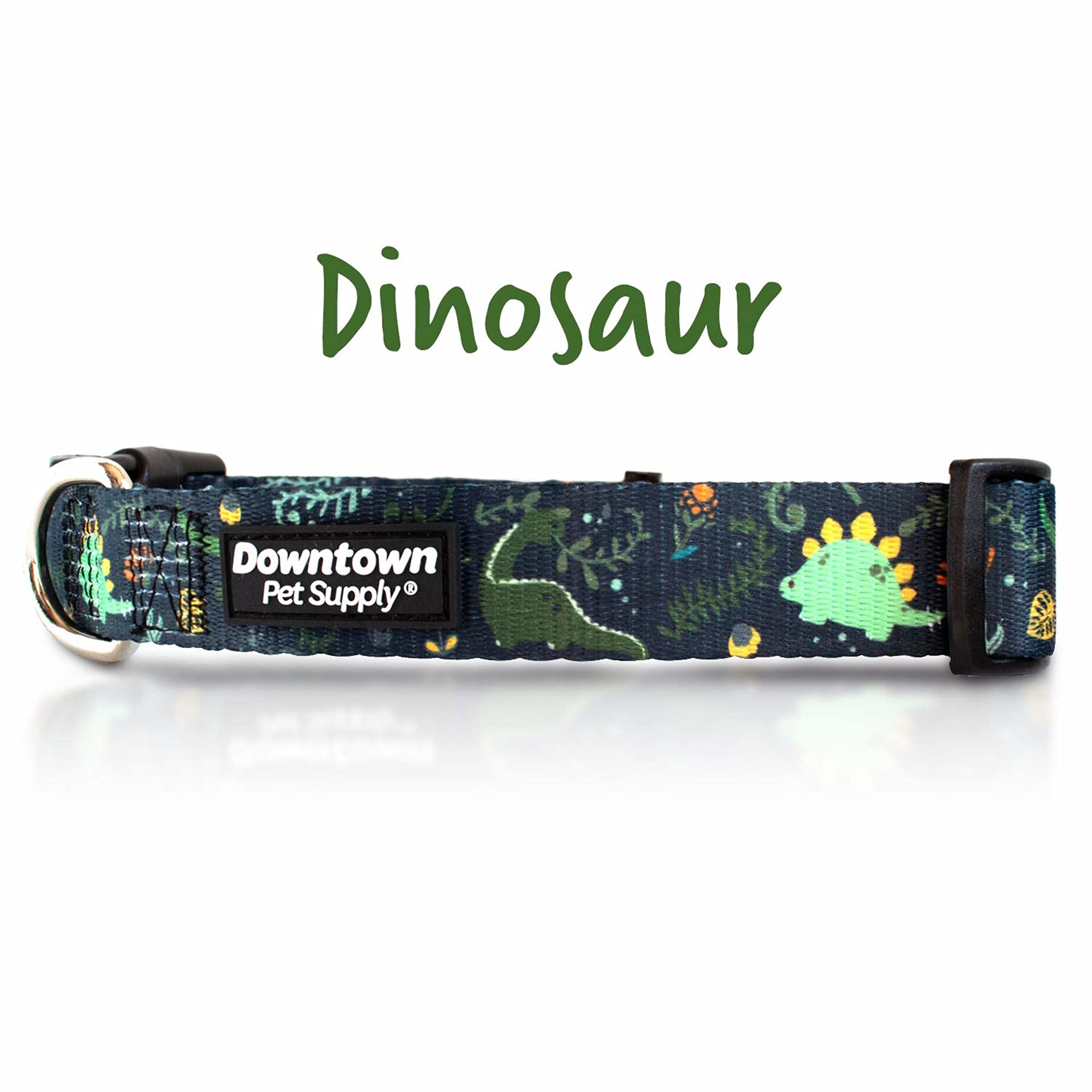 Downtown Pet Supply - Best & Fancy Adjustable Dog Collar With Quick Buckle & D-Ring - Hand Wash Safe - Dino - M - Medium