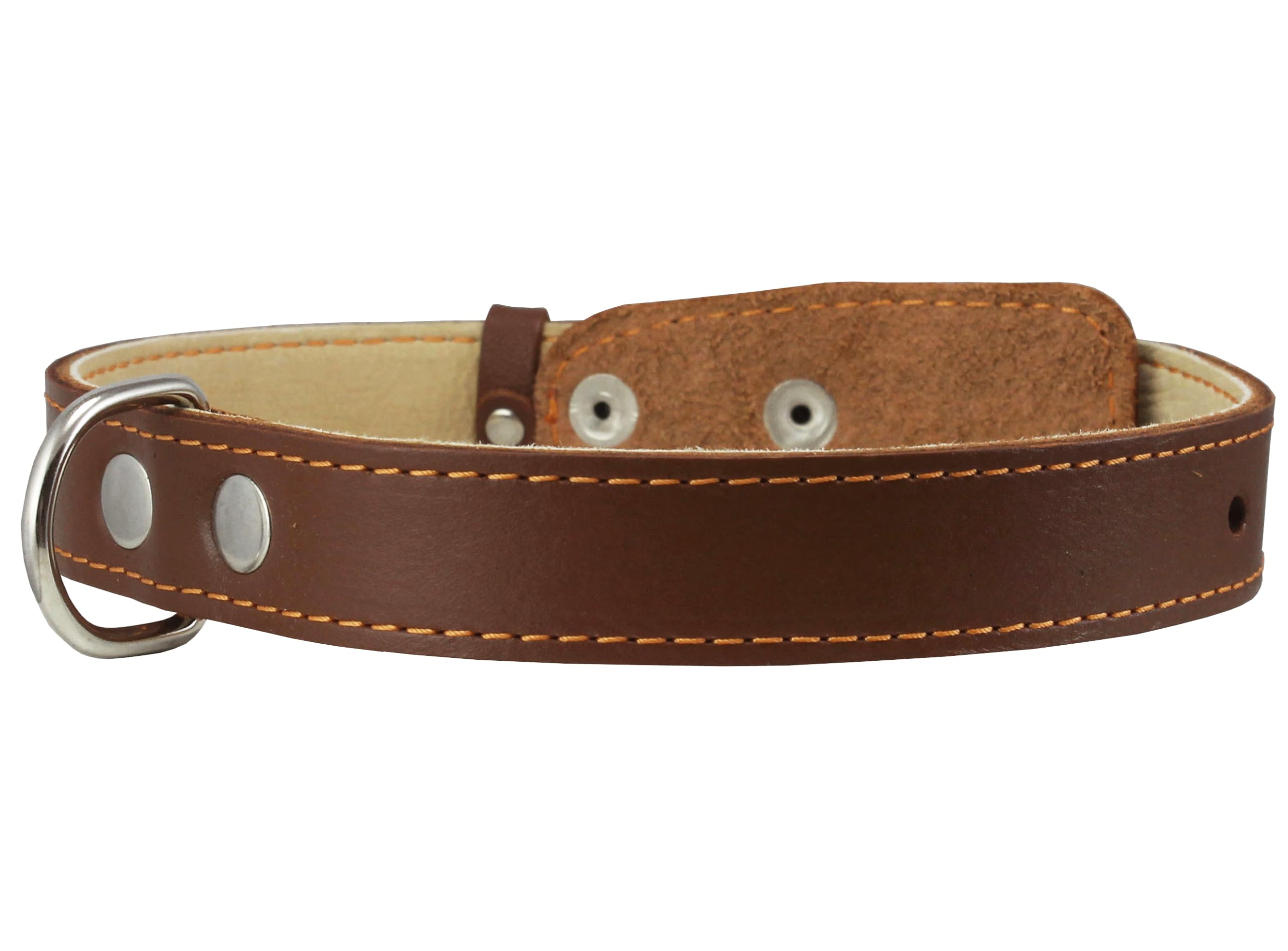 Genuine Thick Leather Collar for Medium Dogs 15-20 Neck Size, 1 Wide, Brown