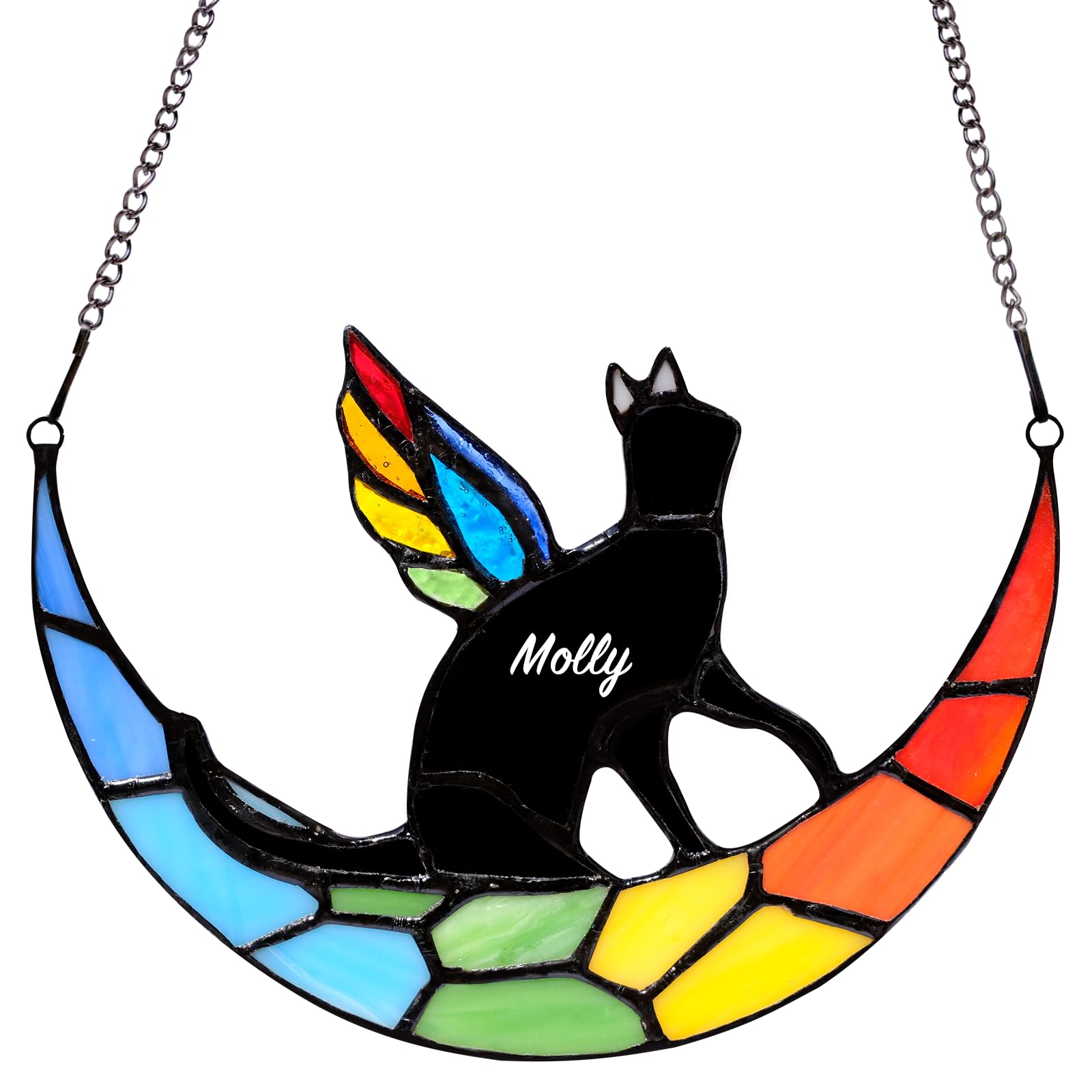 Fufyukey Angel Black Cat Memorial For Loss Of A Cat - Iridescent Angel Wing Suncatchers For Stained Glass Window Hangings, Rainb