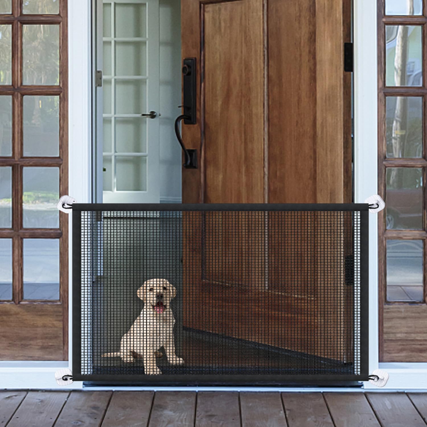 Mesh Dog Gates for Pets, Magic Pet Gate for The House, Portable Indoor Puppy Safety Fence Guard for Stairs and Doorways, Easy In
