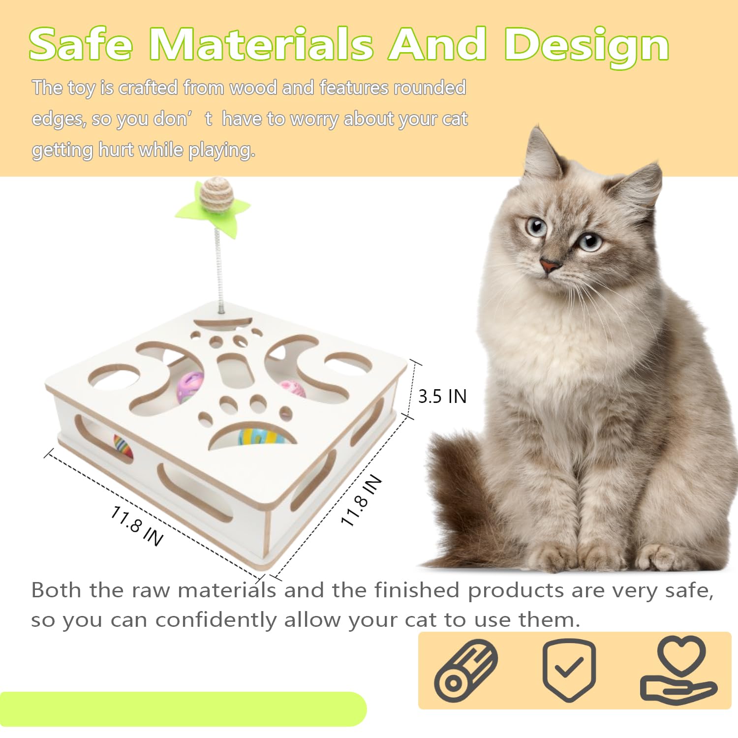 MUCAOL Interactive Wooden Cat Puzzle Toy Box Indoor Hunting Play Toy to Stimulate Your Cats Energy and Instincts (White)