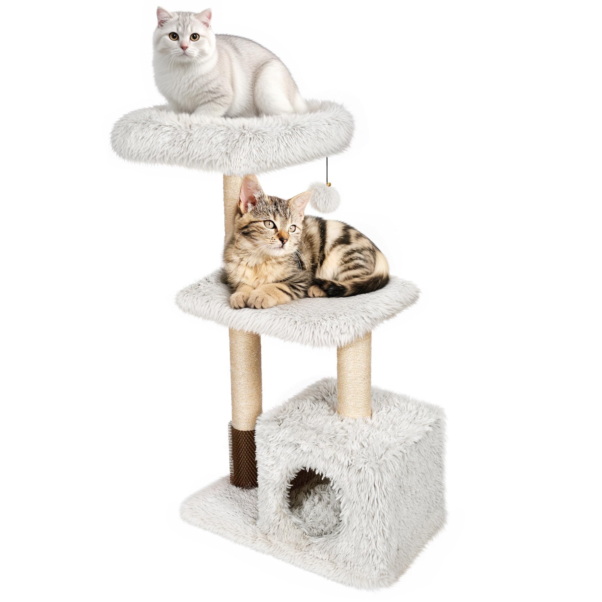 Kamaboko 41'' Tall Modern Cat Tree - Wooden Cat Tower With Cat Condo, Hammock & Top Perch, Cute Wood Cat Tree Natural Sisal Post