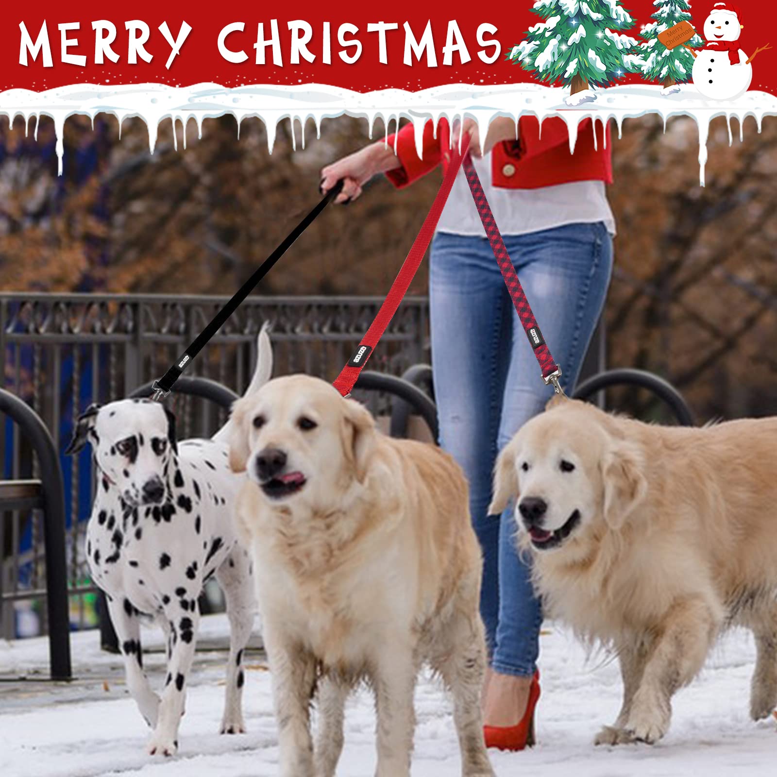 Azuza 3 Pack Christmas Nylon Dog Leashes Strong & Durable Buffalo Check Basic Dog Leash With Easy To Use Collar Hook For Large D