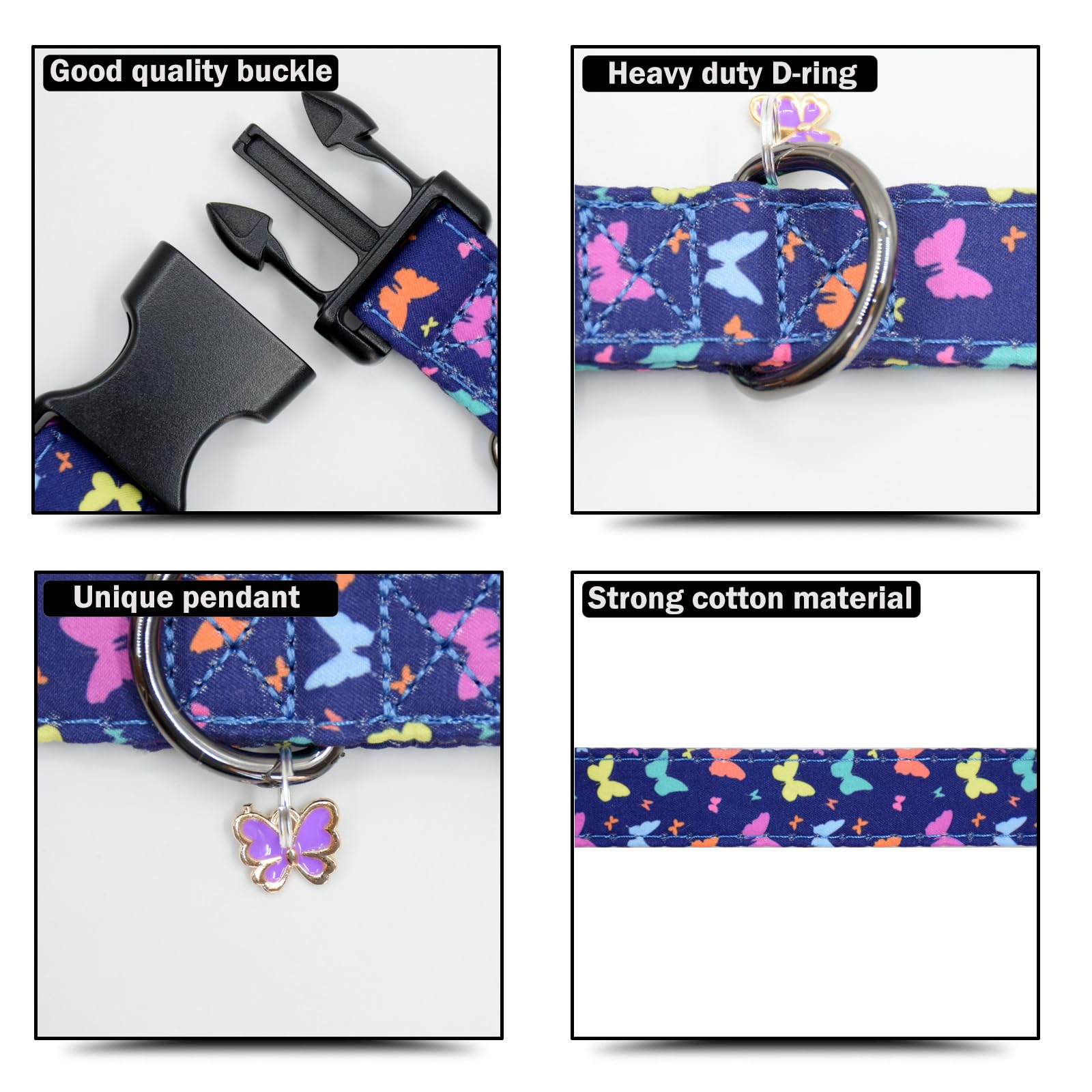 Flower Patterns Dog Collar With Accessories, Soft Cotton Dog Collars For Small Medium Large Female And Male Dogs(Butterfly2 M)