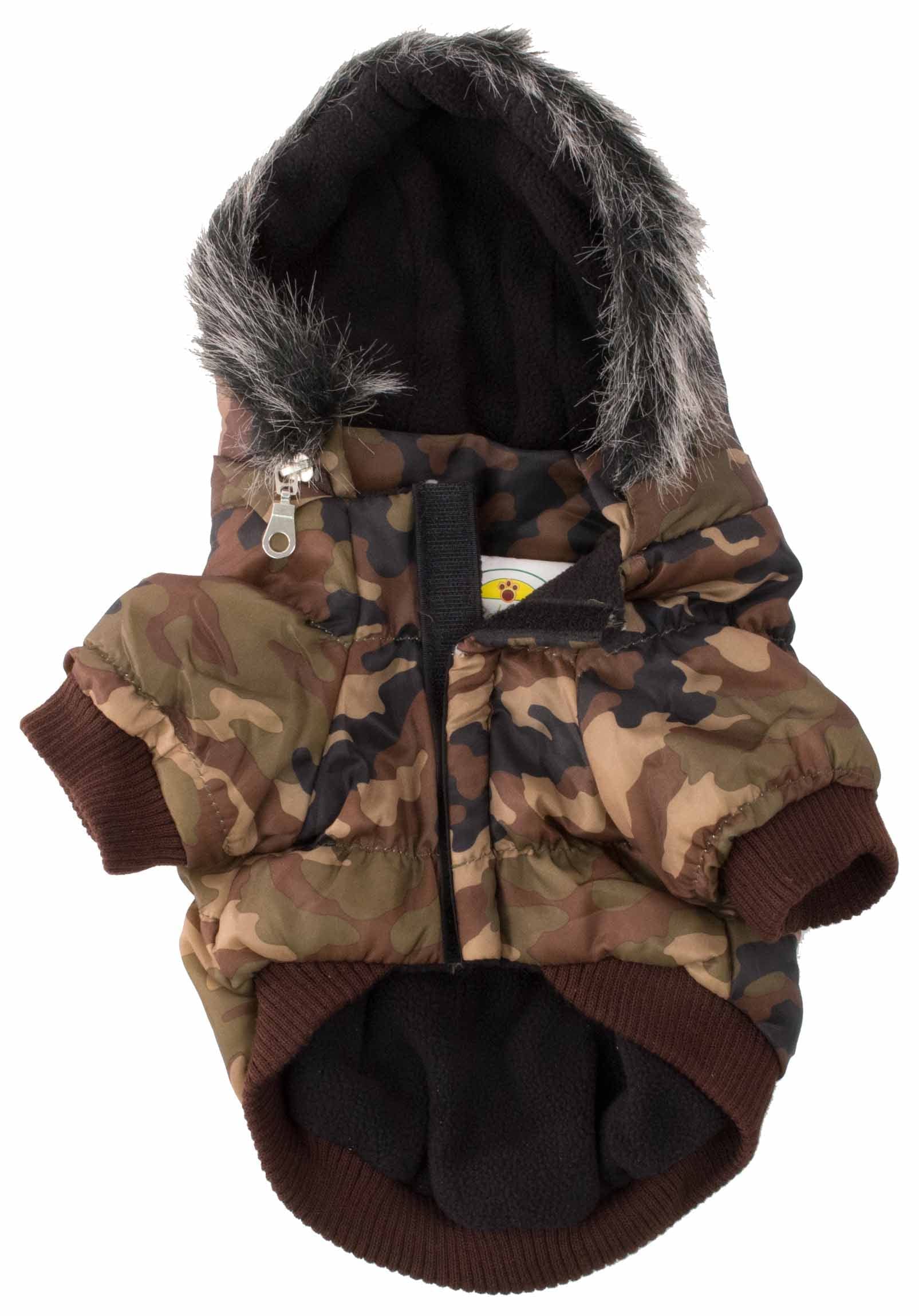 Pet Life DPF00013 Metallic Ski Parka Dog Coats with Removable Hood, Small, Camouflage