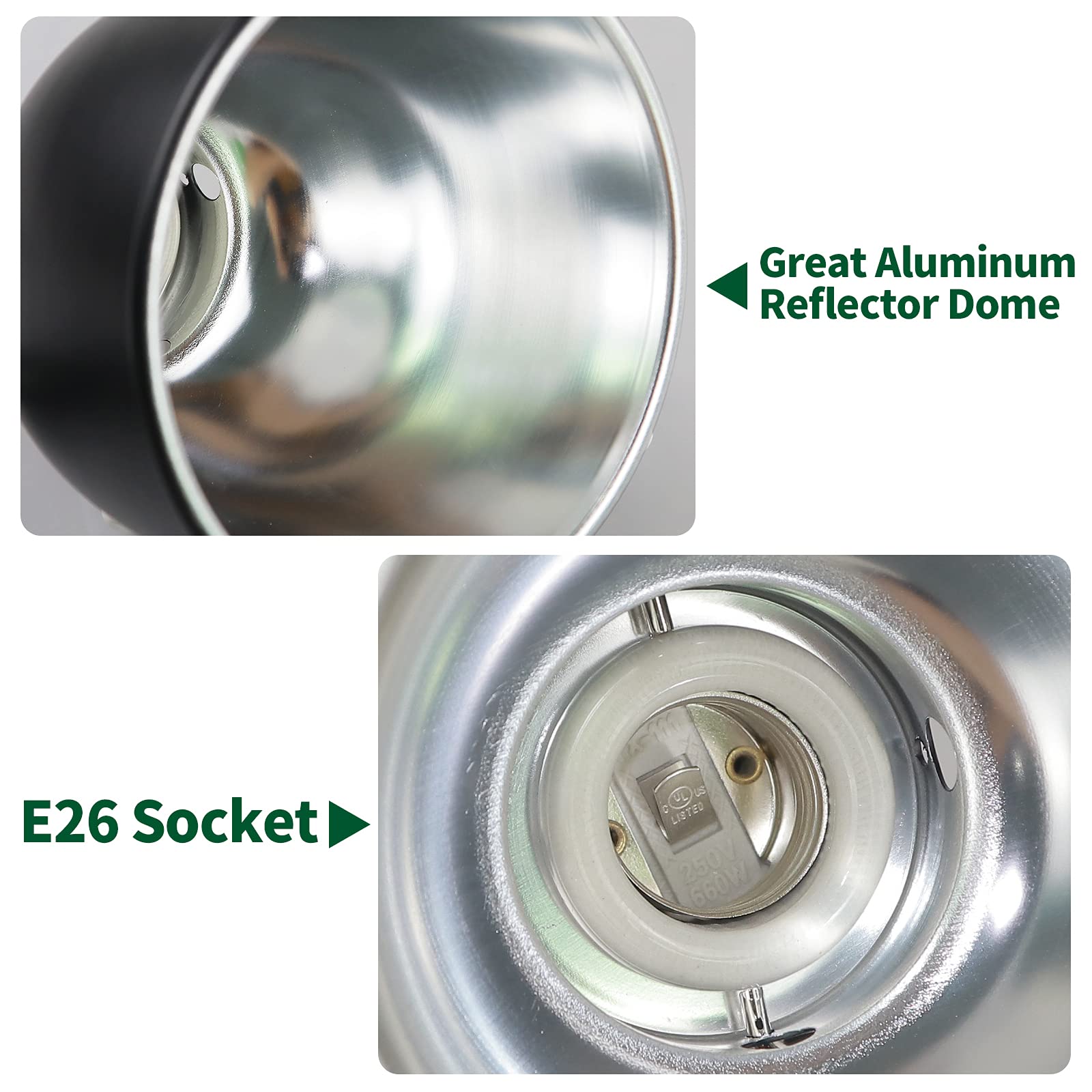 Lucky Herp Aluminum 5.5Inch Deep Dome Reptile Light Fixture, Reptile Heat Lamp Fixture For Uvb Bulb Basking Heat Bulb