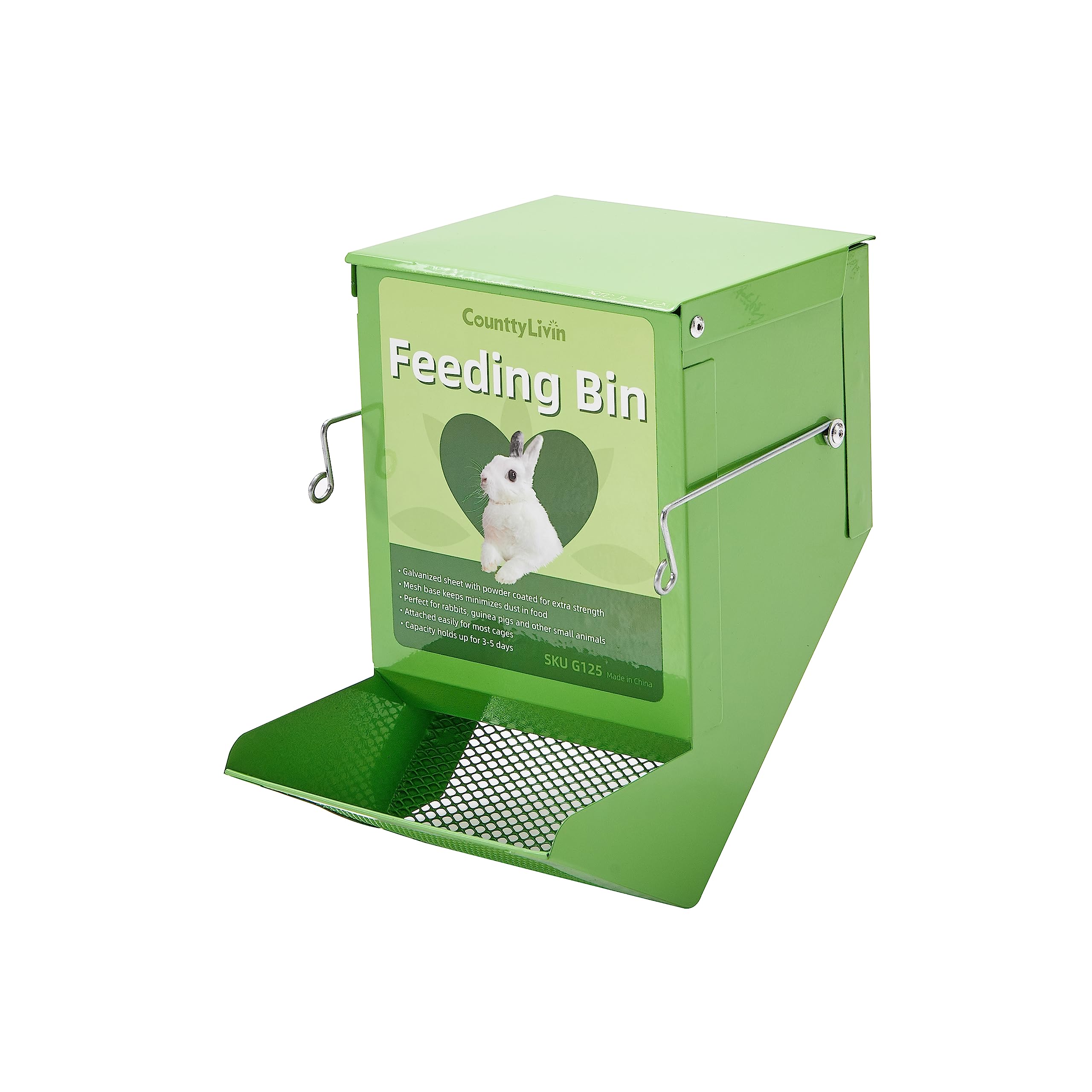 CounttyLivin Metal Small Animal Feeder with Lid, Heavy Duty Rabbit Feeder, Large Capacity Rabbit Food Dispenser, Great for Rabbi