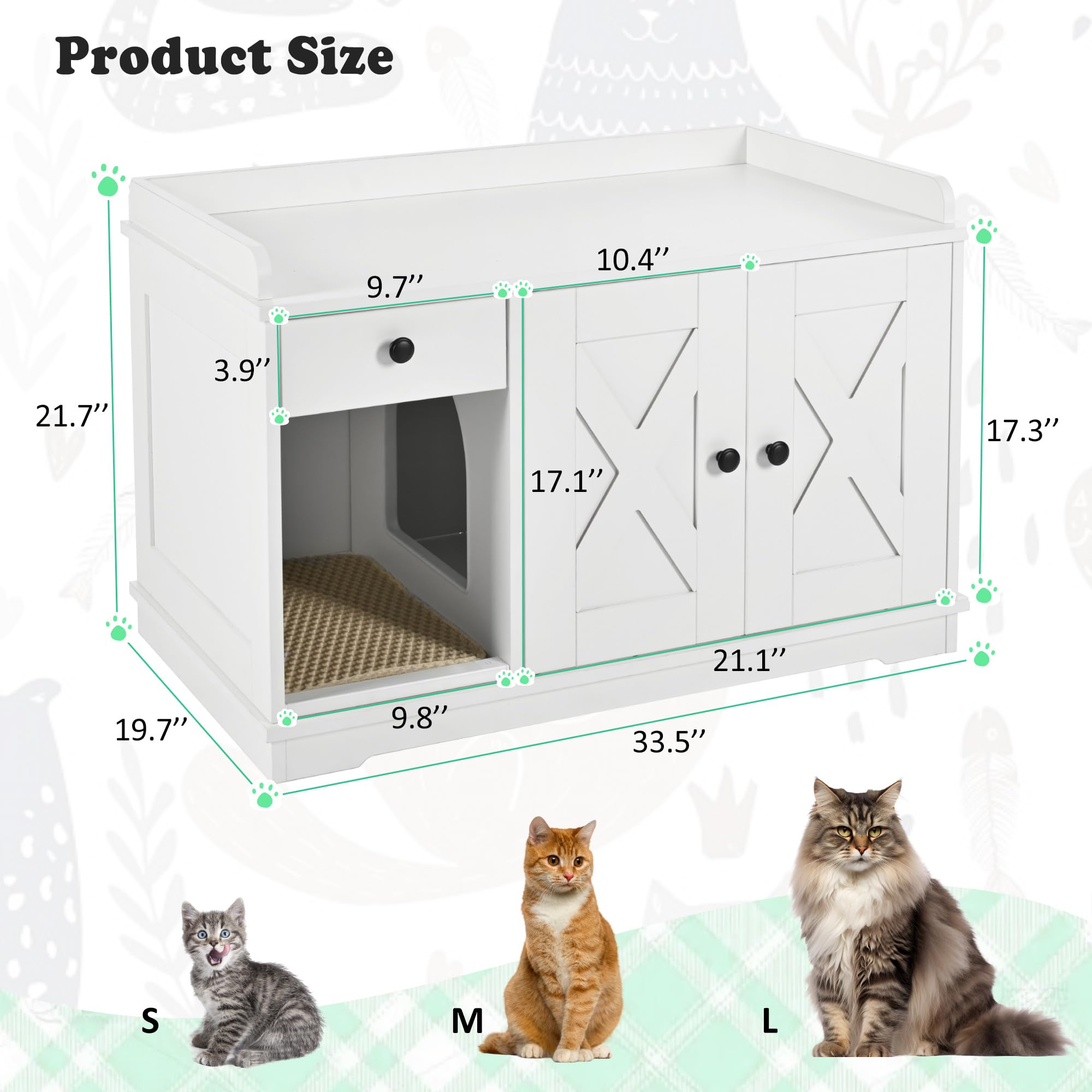 Merax Farmhouse Hidden Cat Litter Box Enclosure with Barn Door & Mat, Wooden Cat Washroom Furniture with Litter Box,Cat House wi