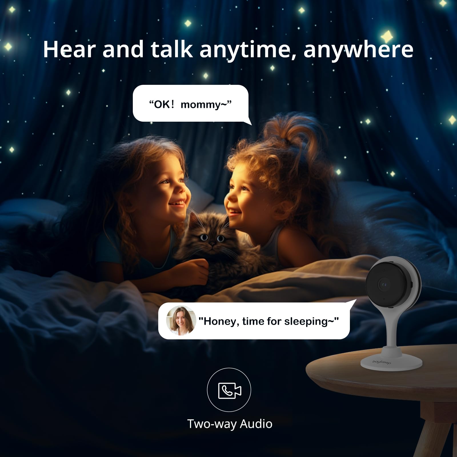 Boykeep 2K Indoor Security Camera, 2.4Ghz/5Ghz Wi-Fi Home Security Cameras For Baby/Elder/Dog, Pet Camera With Phone App, 2-Way