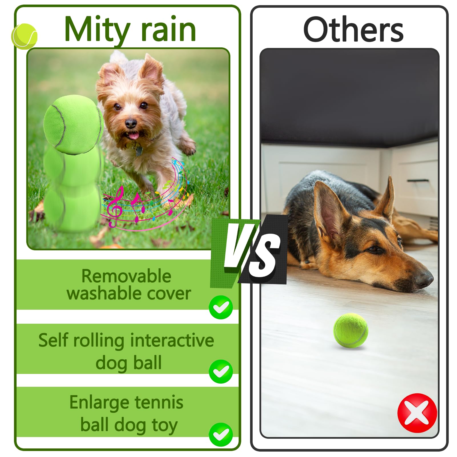 Interactive Dog Toys, Tennis Balls for Dogs with Pop Songs and Recording Mode, Rechargeable Active Self Moving Ball for Small/Me